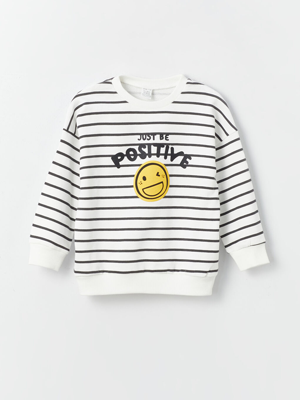 LCW baby Ekru Çizgili Bisiklet Yaka Baskılı Erkek Bebek Sweatshirt