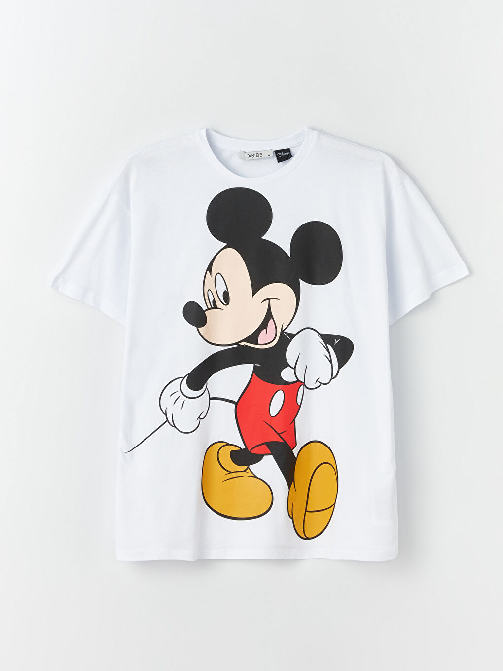 XSIDE Beyaz Bisiklet Yaka Mickey Mouse Baskılı Kısa Kollu Kadın Tişört - 5