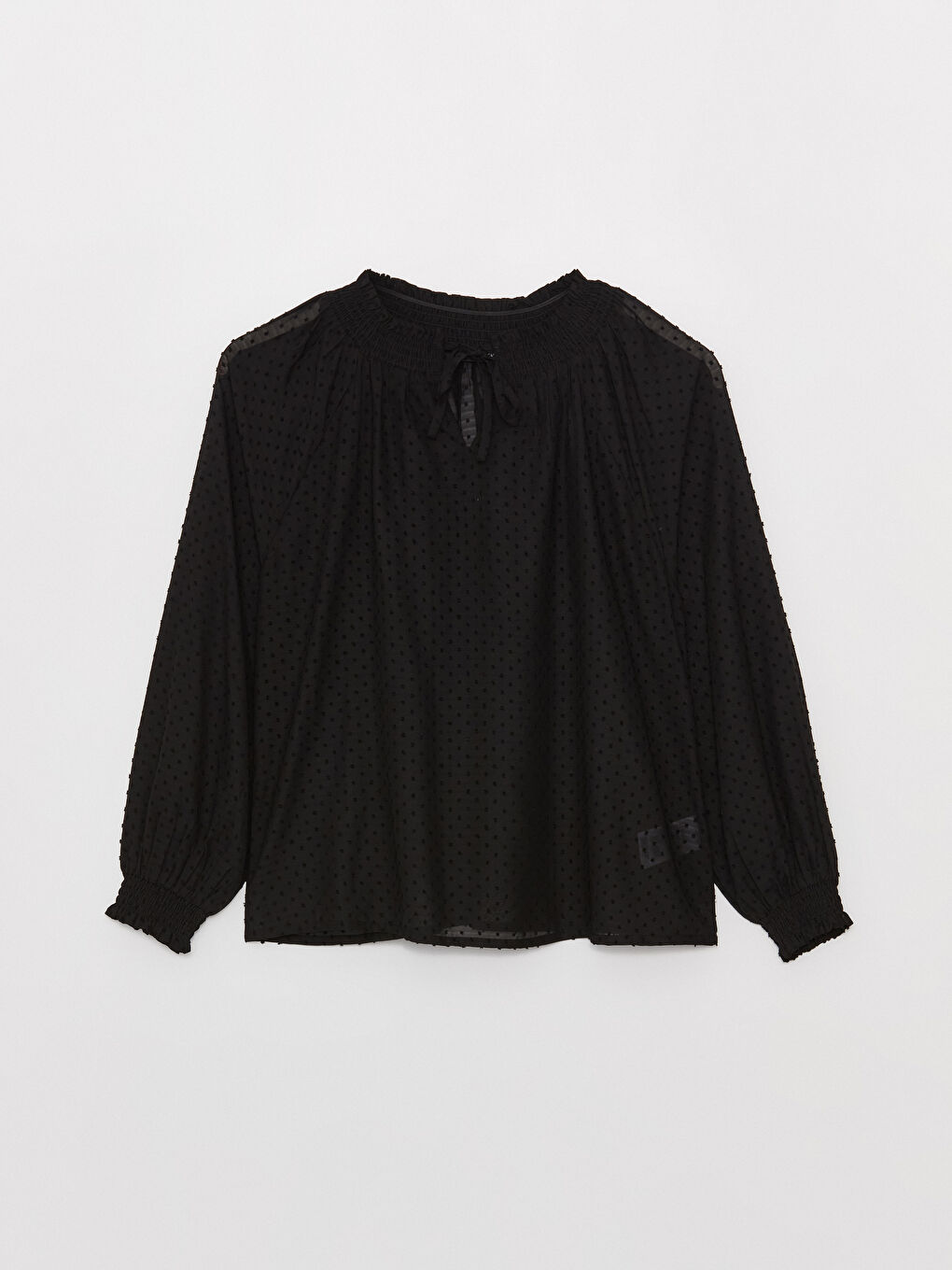 LC Waikiki Tie Neck Polka Dot Long-Sleeve Oversized Women's Blouse -W3FJ17Z8-CVL