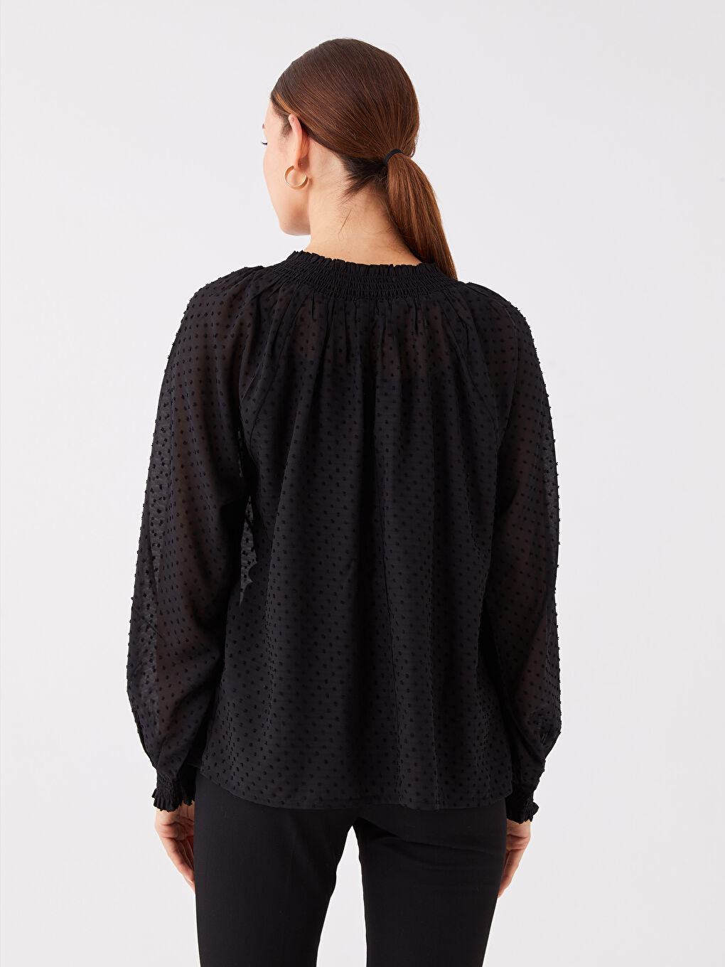 LC Waikiki Tie Neck Polka Dot Long-Sleeve Oversized Women's Blouse -W3FJ17Z8-CVL