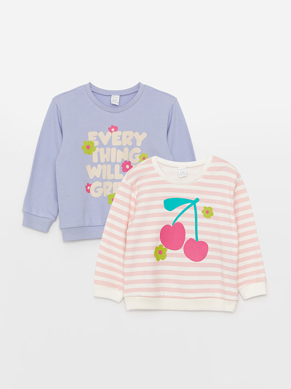 Crew Neck Printed Baby Girls' Sweatshirt 2 Pack