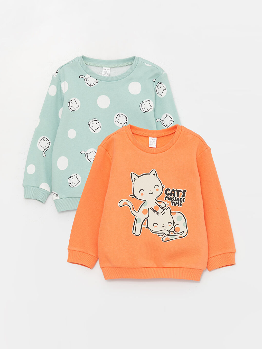 LCW baby Yeşil Baskılı Bisiklet Yaka Uzun Kollu Baskılı Kız Bebek Sweatshirt 2'li