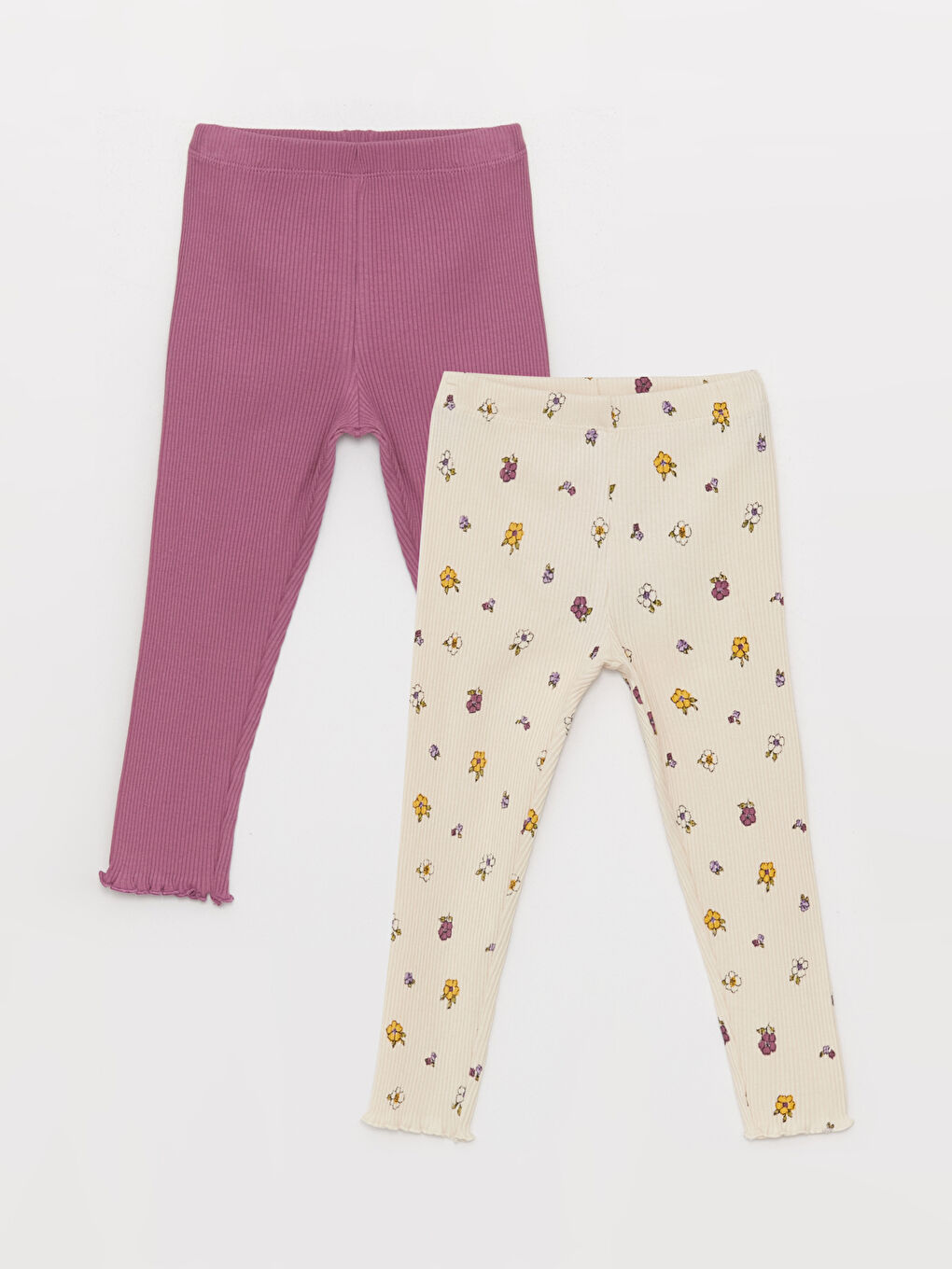 Ekru Beli Lastikli Baskılı Kız Bebek Tayt 2'li