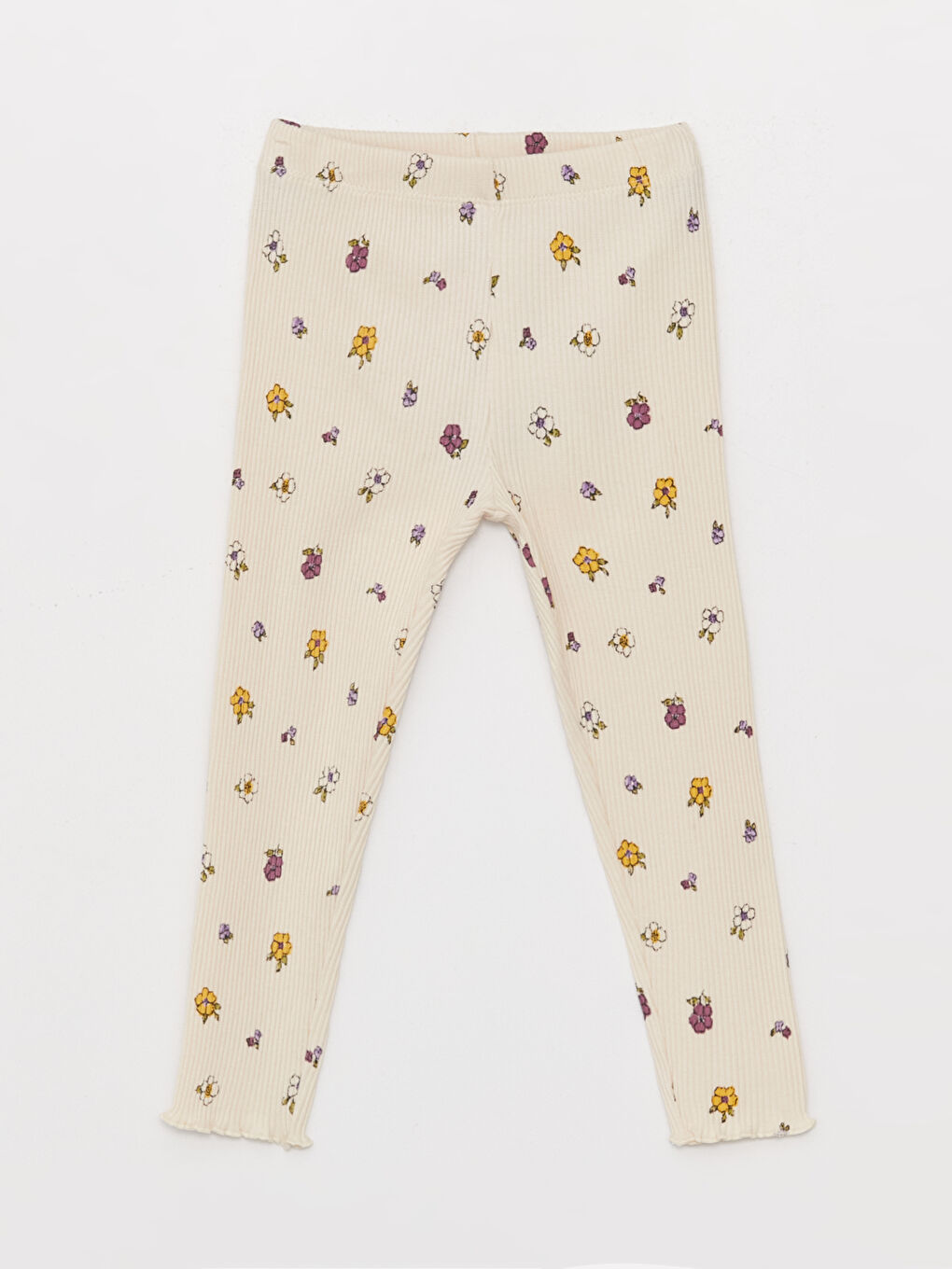 Ekru Beli Lastikli Baskılı Kız Bebek Tayt 2'li-1