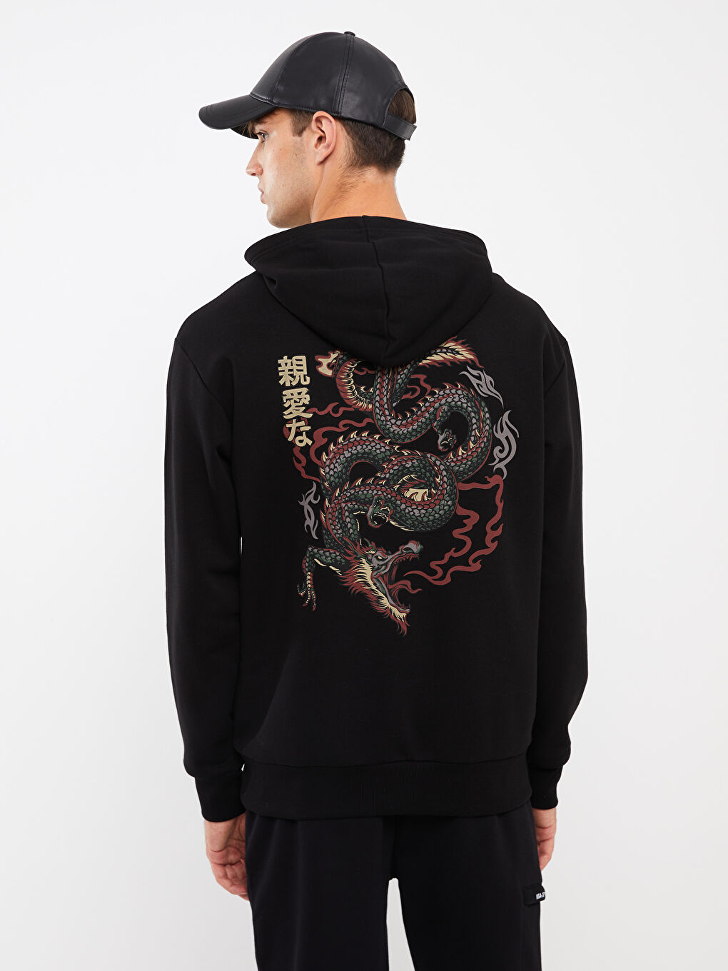 XSIDE Yeni Siyah Uzun Kollu Baskılı Erkek Hoodie - 4