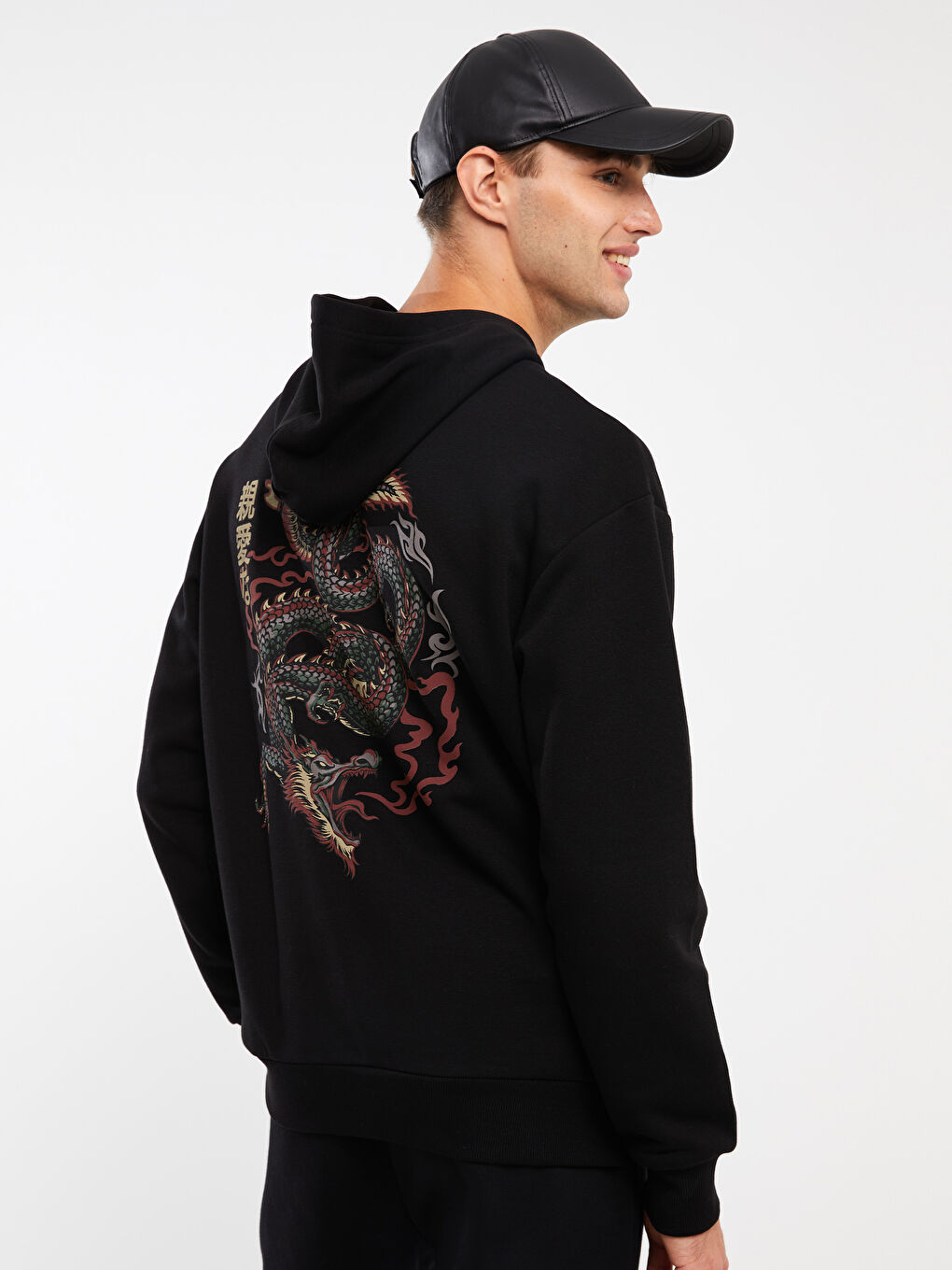 XSIDE Yeni Siyah Uzun Kollu Baskılı Erkek Hoodie