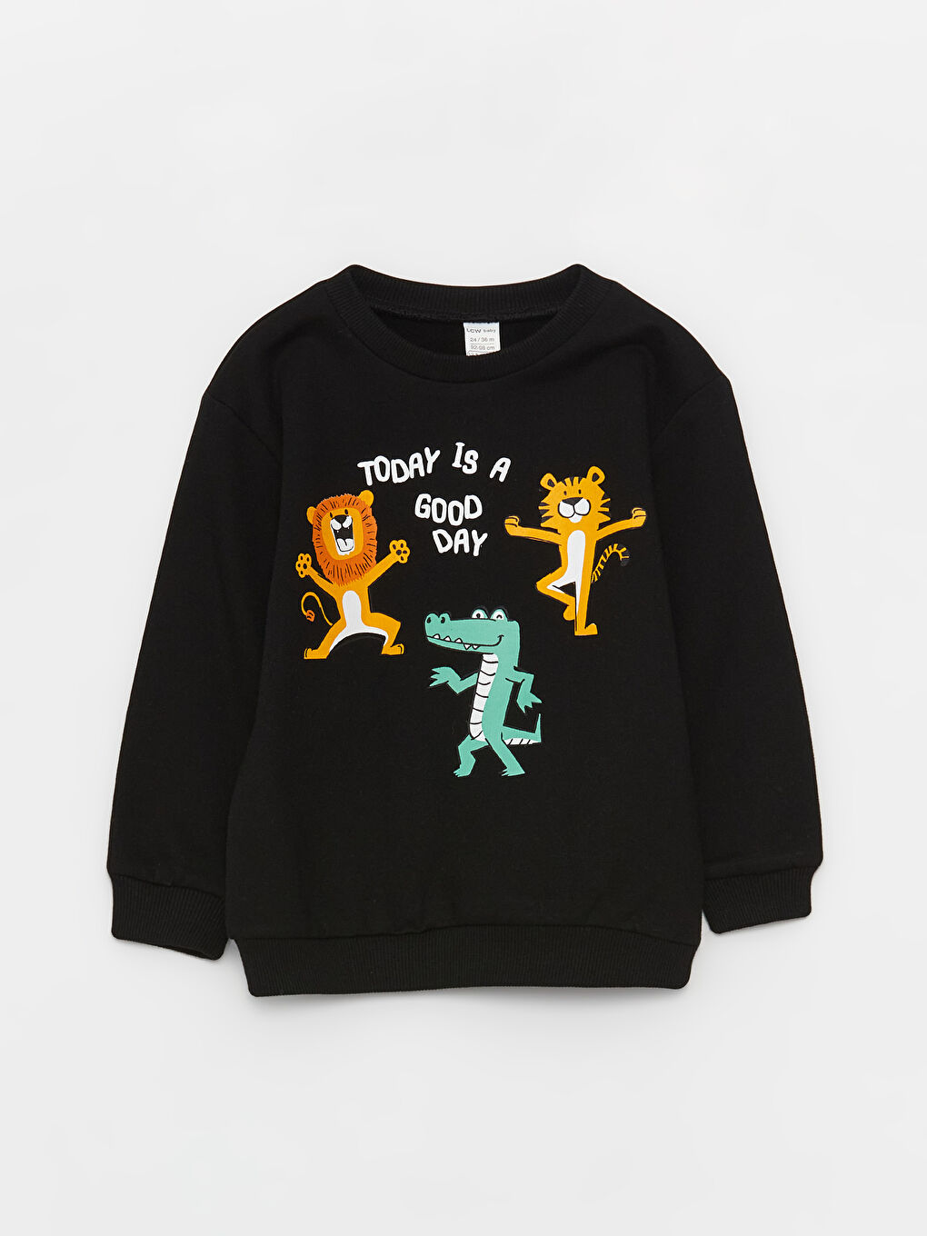 LCW baby Siyah Bisiklet Yaka Baskılı Erkek Bebek Sweatshirt