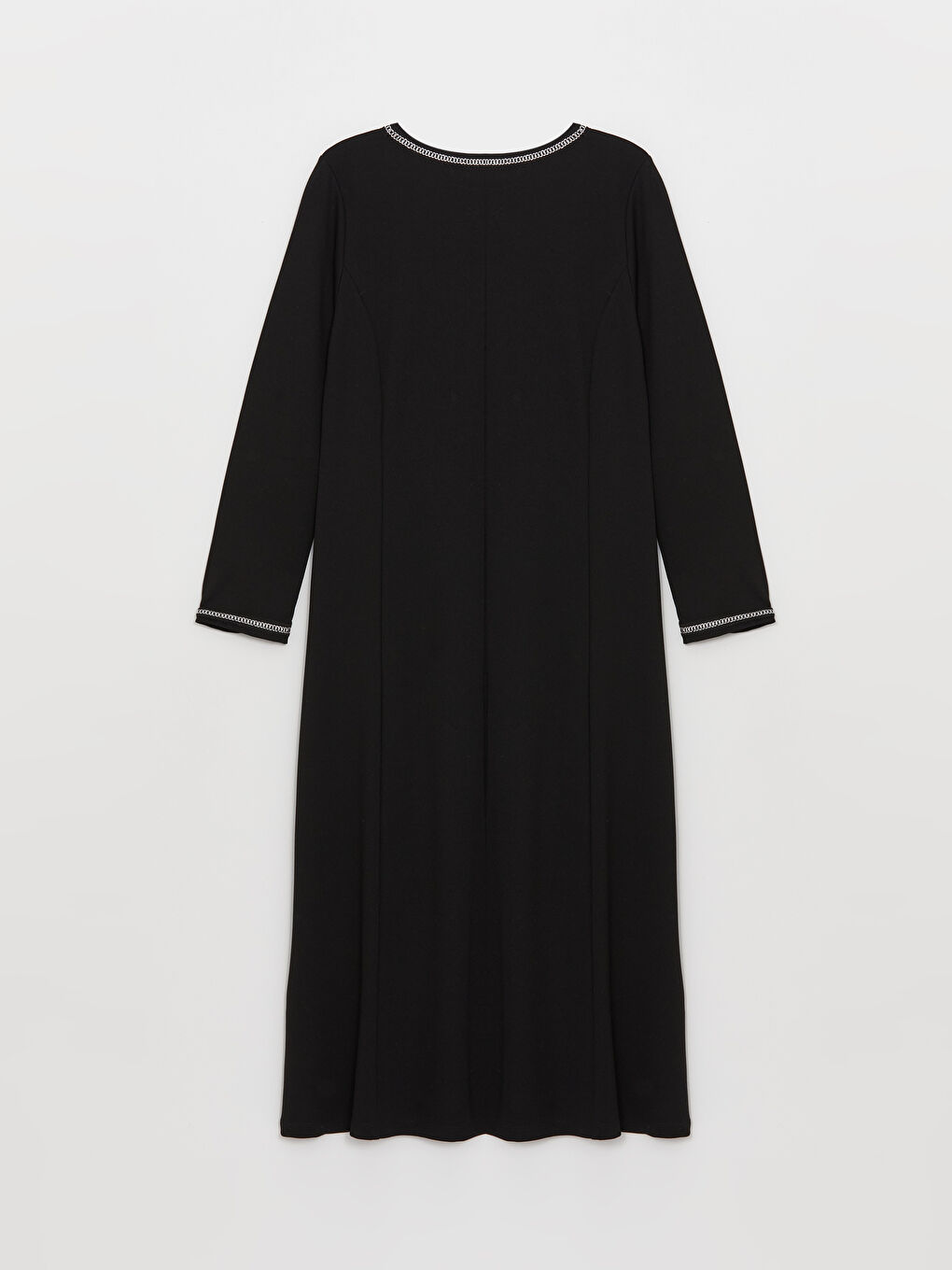 Siyah Bisiklet Yaka Düz Uzun Kollu Kadın Elbise-6