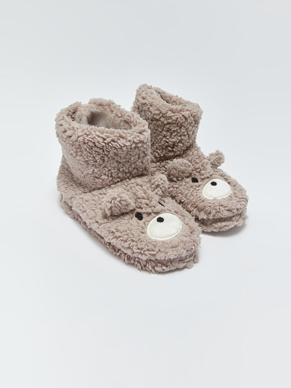 Gri 3D Detaylı Nakışlı Pelüş Kadın Ev Botu