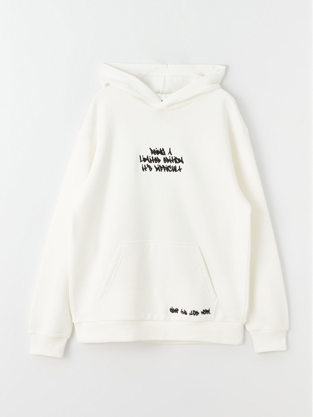 XSIDE Kırık Beyaz Uzun Kollu Baskılı Erkek Hoodie - 5