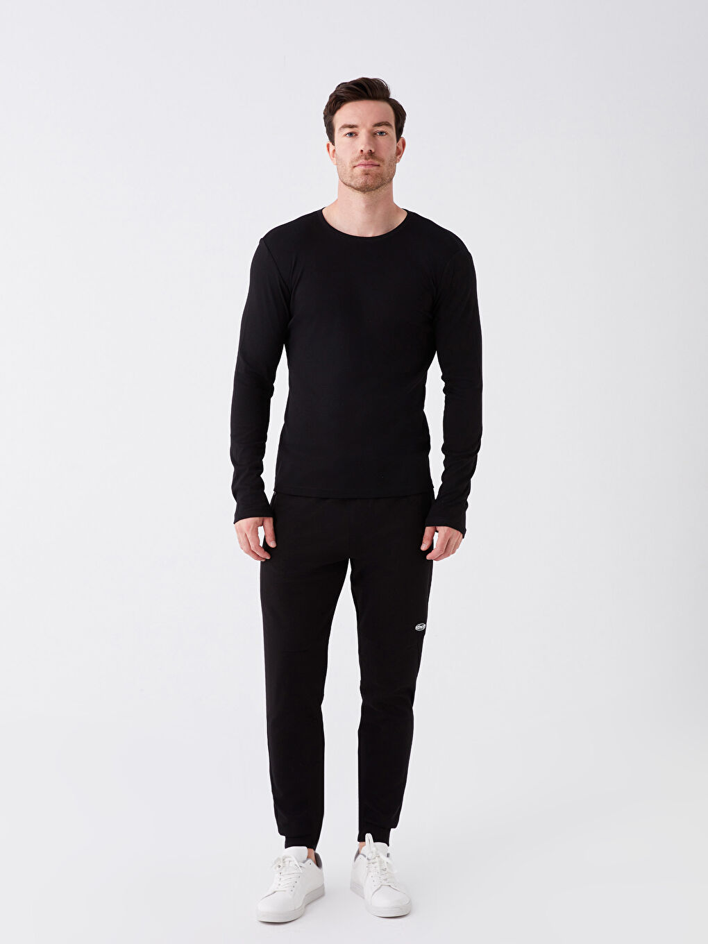 Siyah Bisiklet Yaka Uzun Kollu Erkek Tişört-2