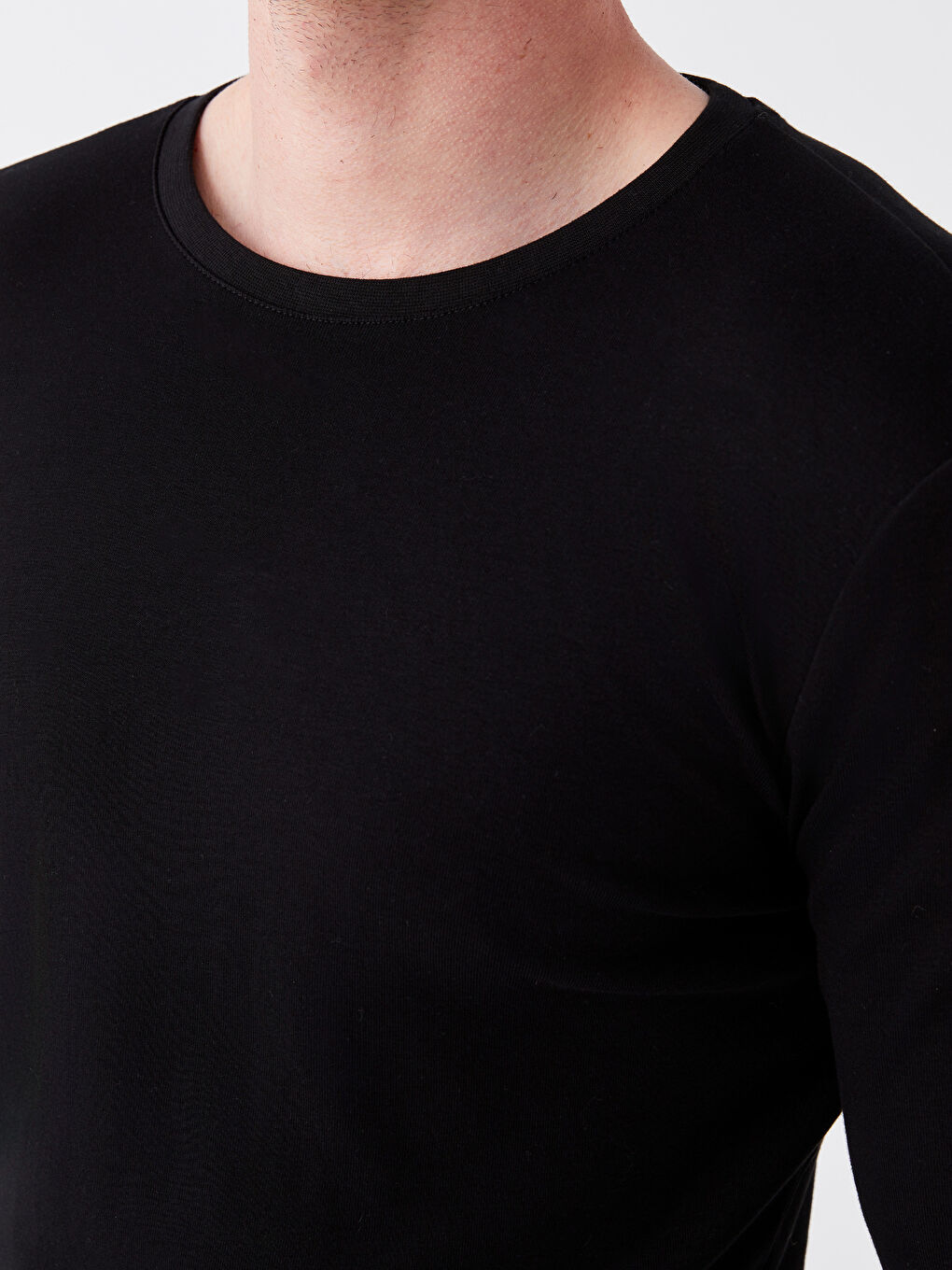 Siyah Bisiklet Yaka Uzun Kollu Erkek Tişört-3