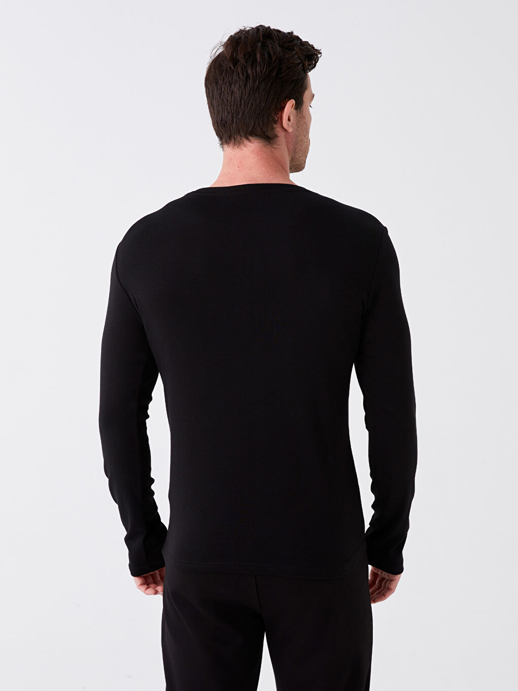 Siyah Bisiklet Yaka Uzun Kollu Erkek Tişört-4