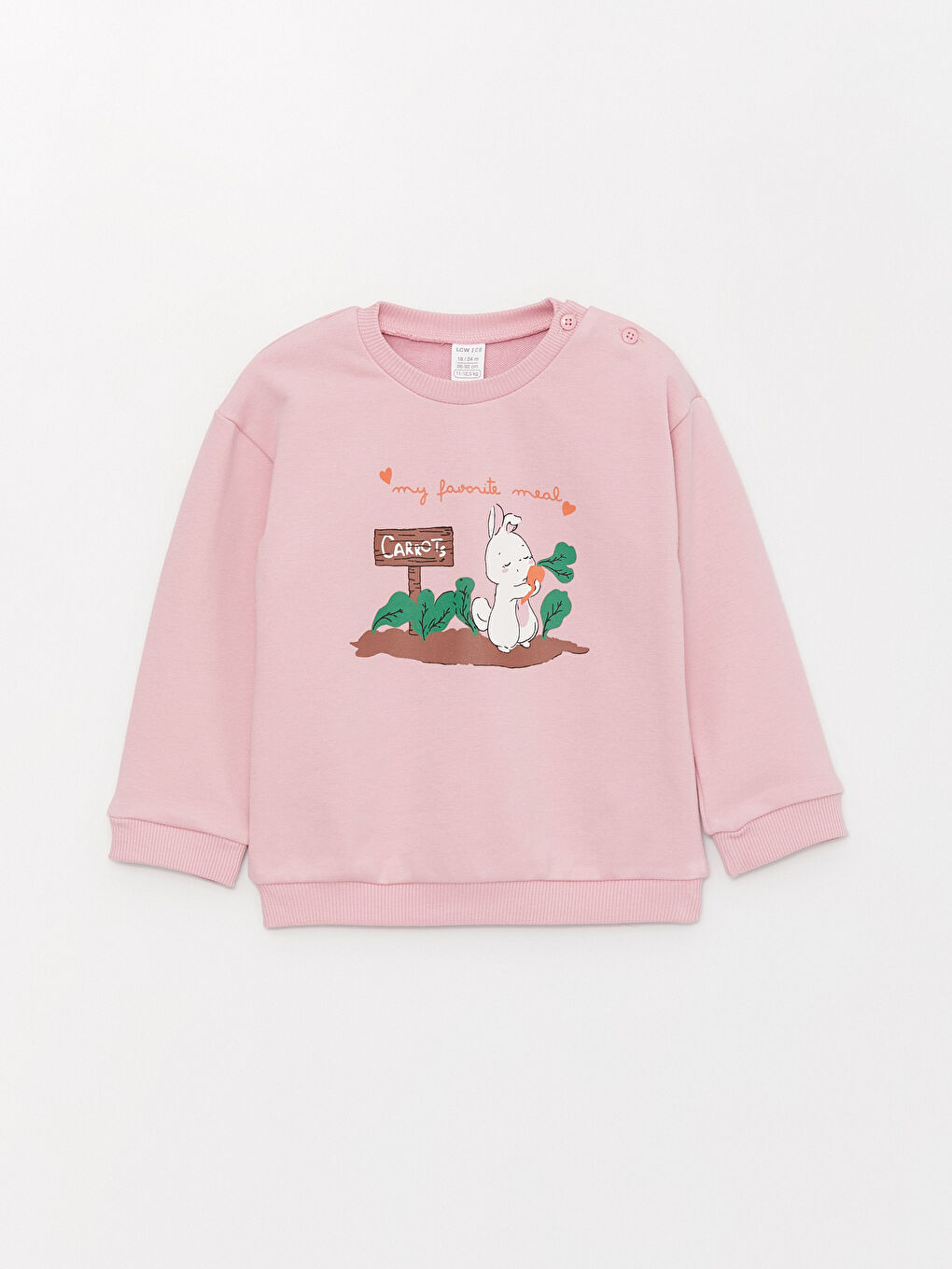 Pembe Bisiklet Yaka Uzun Kollu Kız Bebek Sweatshirt ve Eşofman Alt 2'li Takım-1