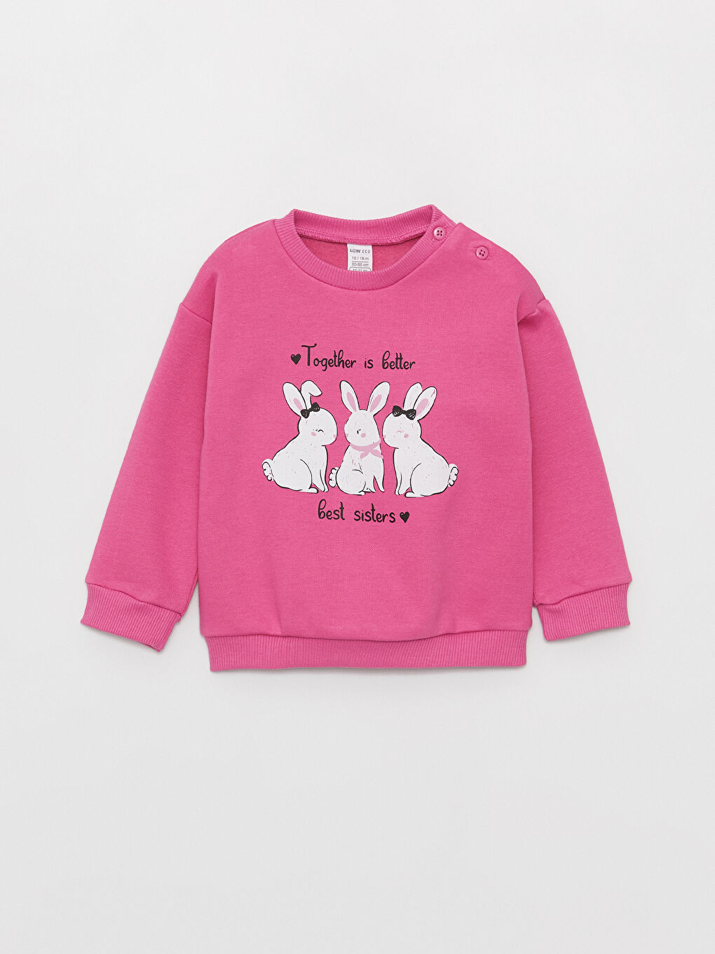 Pembe Bisiklet Yaka Kız Bebek Sweatshirt ve Eşofman Alt 2'li-1