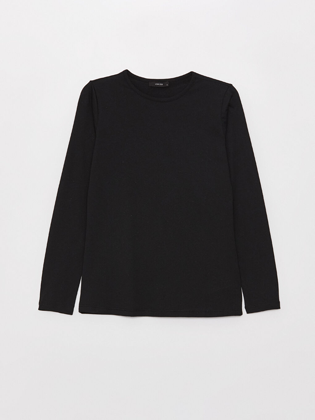 Siyah Bisiklet Yaka Düz Uzun Kollu Kadın Tişört-5