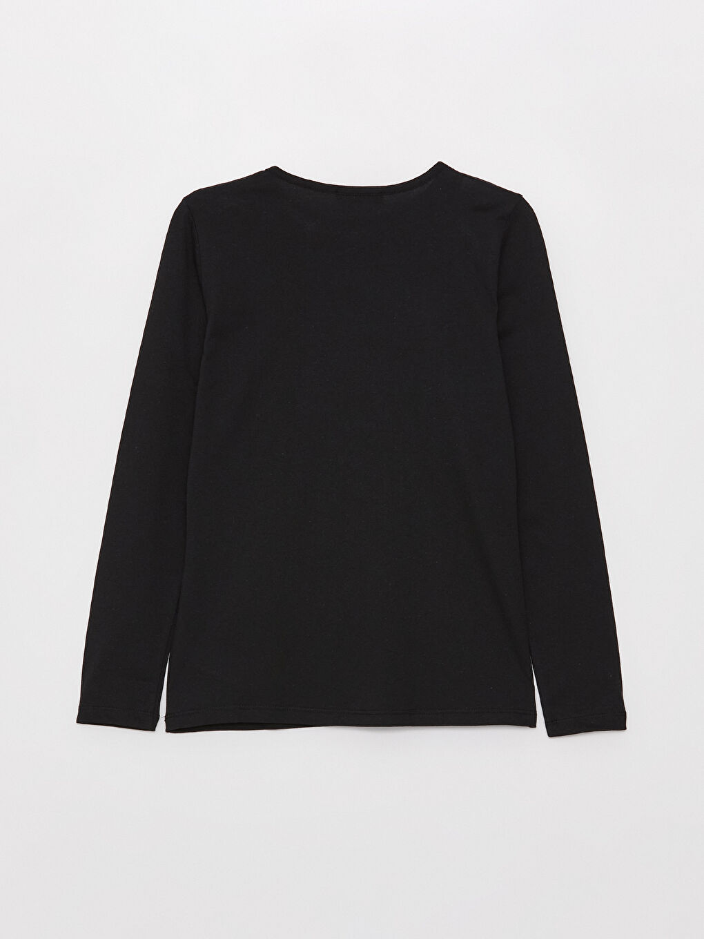 Siyah Bisiklet Yaka Düz Uzun Kollu Kadın Tişört-6