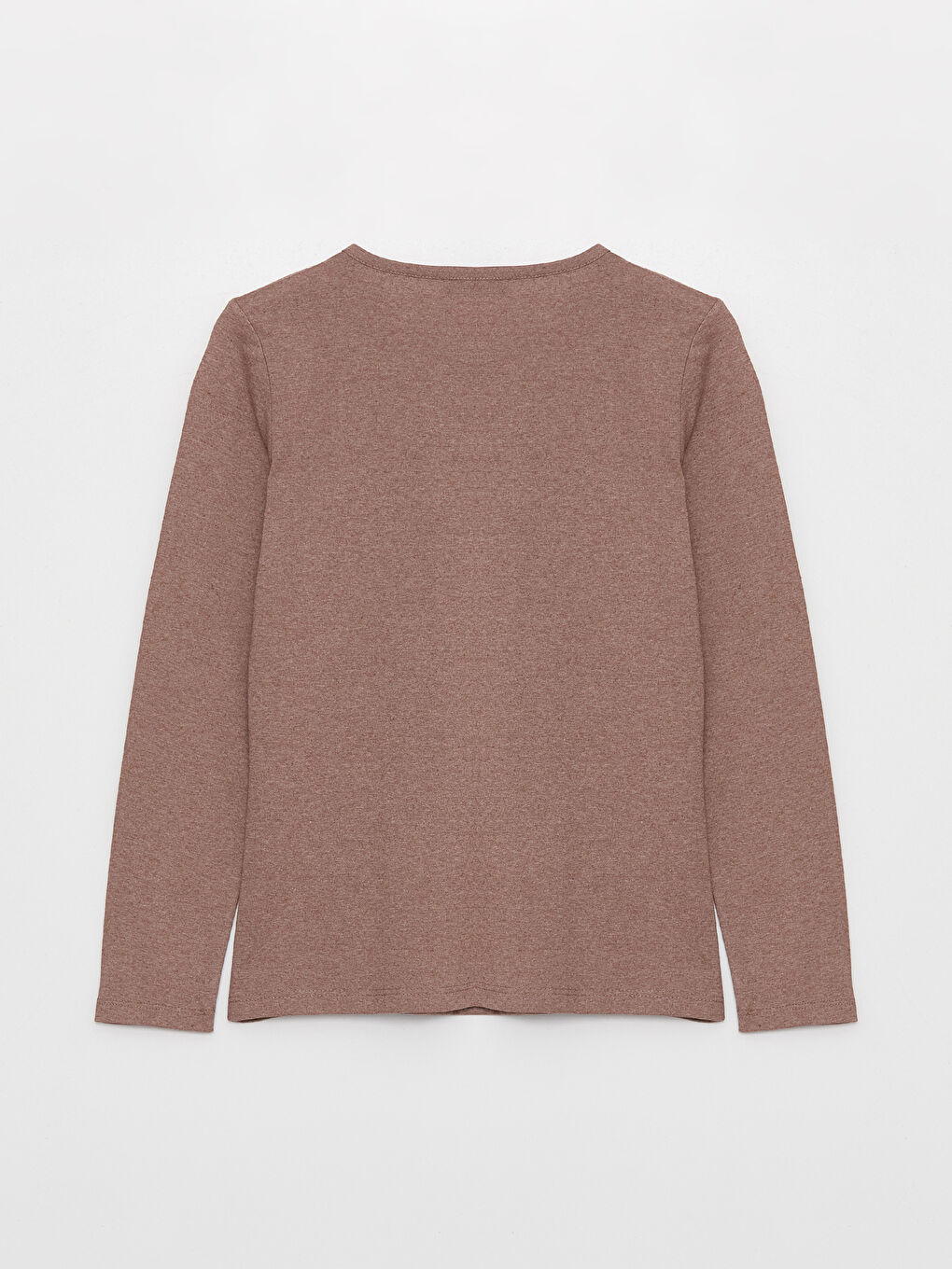 Bej Bisiklet Yaka Düz Uzun Kollu Kadın Tişört-6