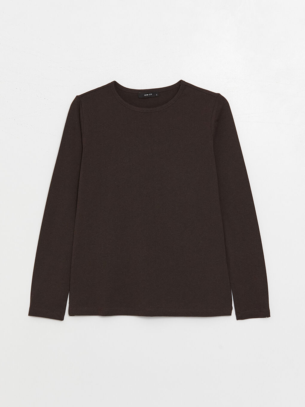 Kahverengi Bisiklet Yaka Düz Uzun Kollu Kadın Tişört-5