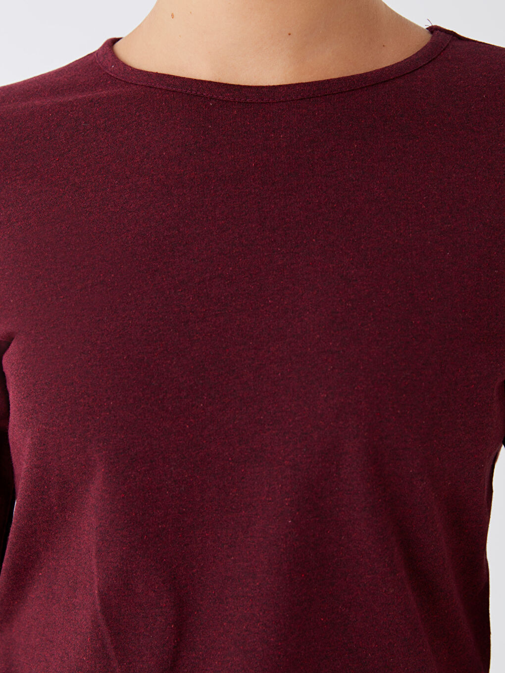Mürdüm Bisiklet Yaka Düz Uzun Kollu Kadın Tişört-3