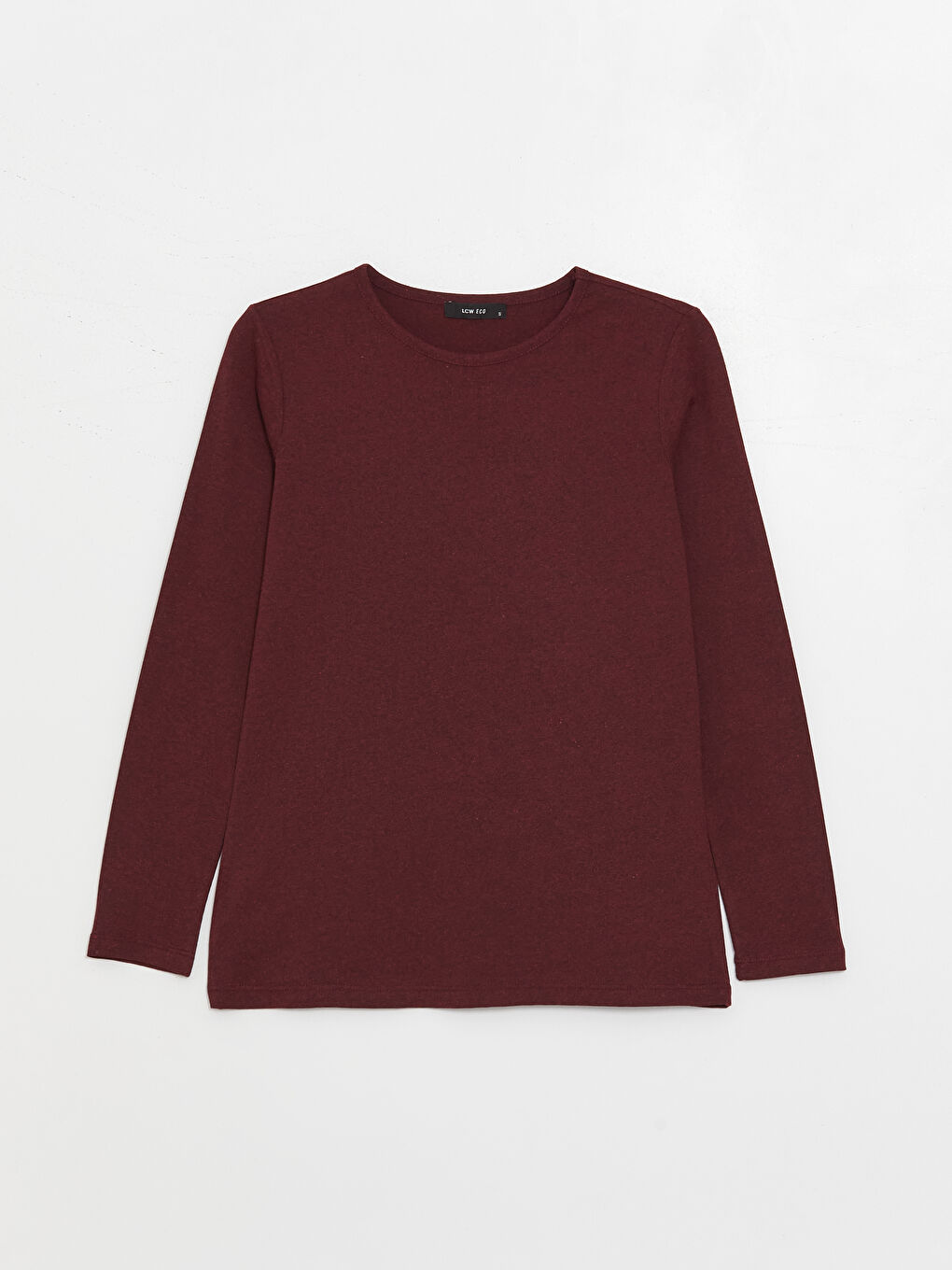 Mürdüm Bisiklet Yaka Düz Uzun Kollu Kadın Tişört-5