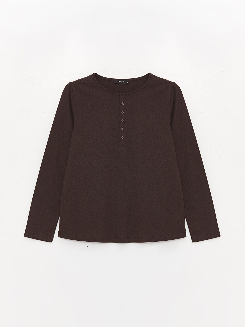 Kahverengi Bisiklet Yaka Düz Uzun Kollu Kadın Tişört-5