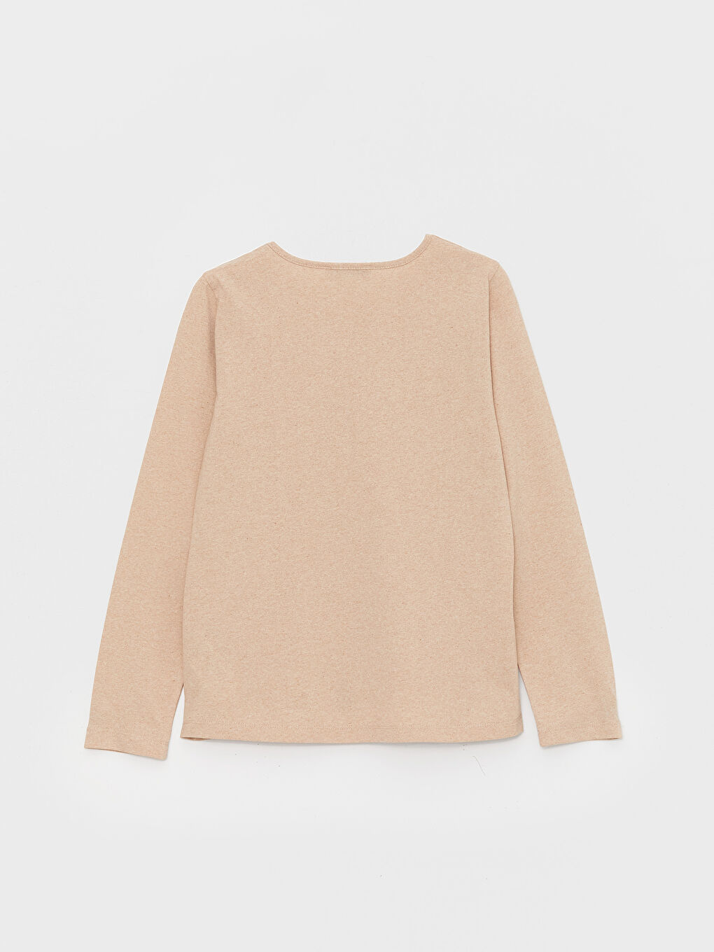 Ekru Bisiklet Yaka Düz Uzun Kollu Kadın Tişört-6