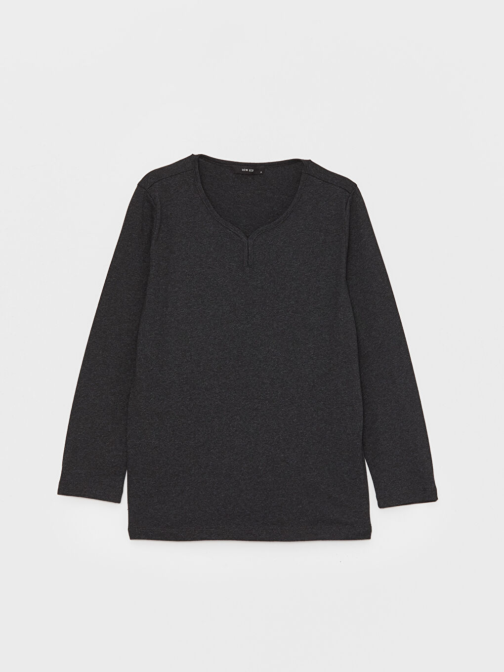 Antrasit V Yaka Düz Uzun Kollu Kadın Bluz-5