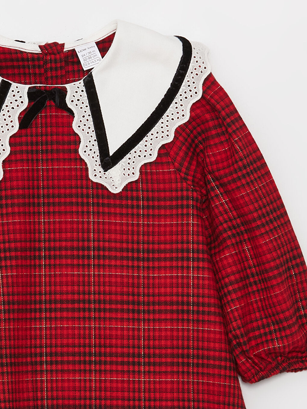 Kırmızı Bebe Yaka Ekose Desenli Kız Bebek Elbise-1