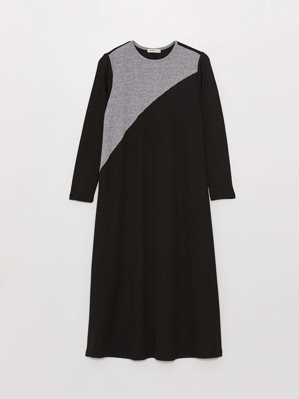 LCW Grace Crew Neck Long Sleeve Women's Dress with Color Block -W3FM72Z8-CVL