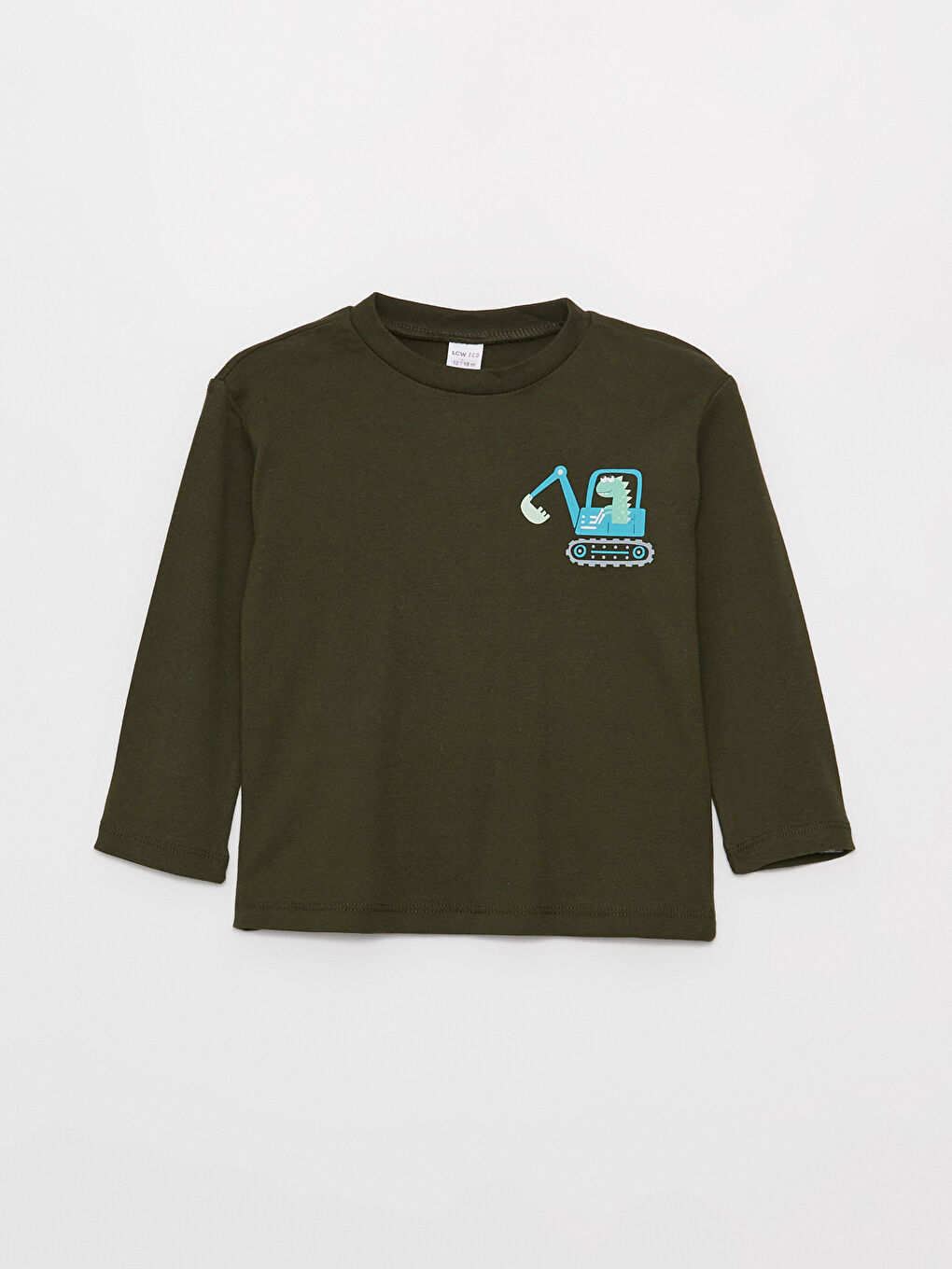 Haki Bisiklet Yaka Uzun Kollu Baskılı Erkek Bebek Tişört