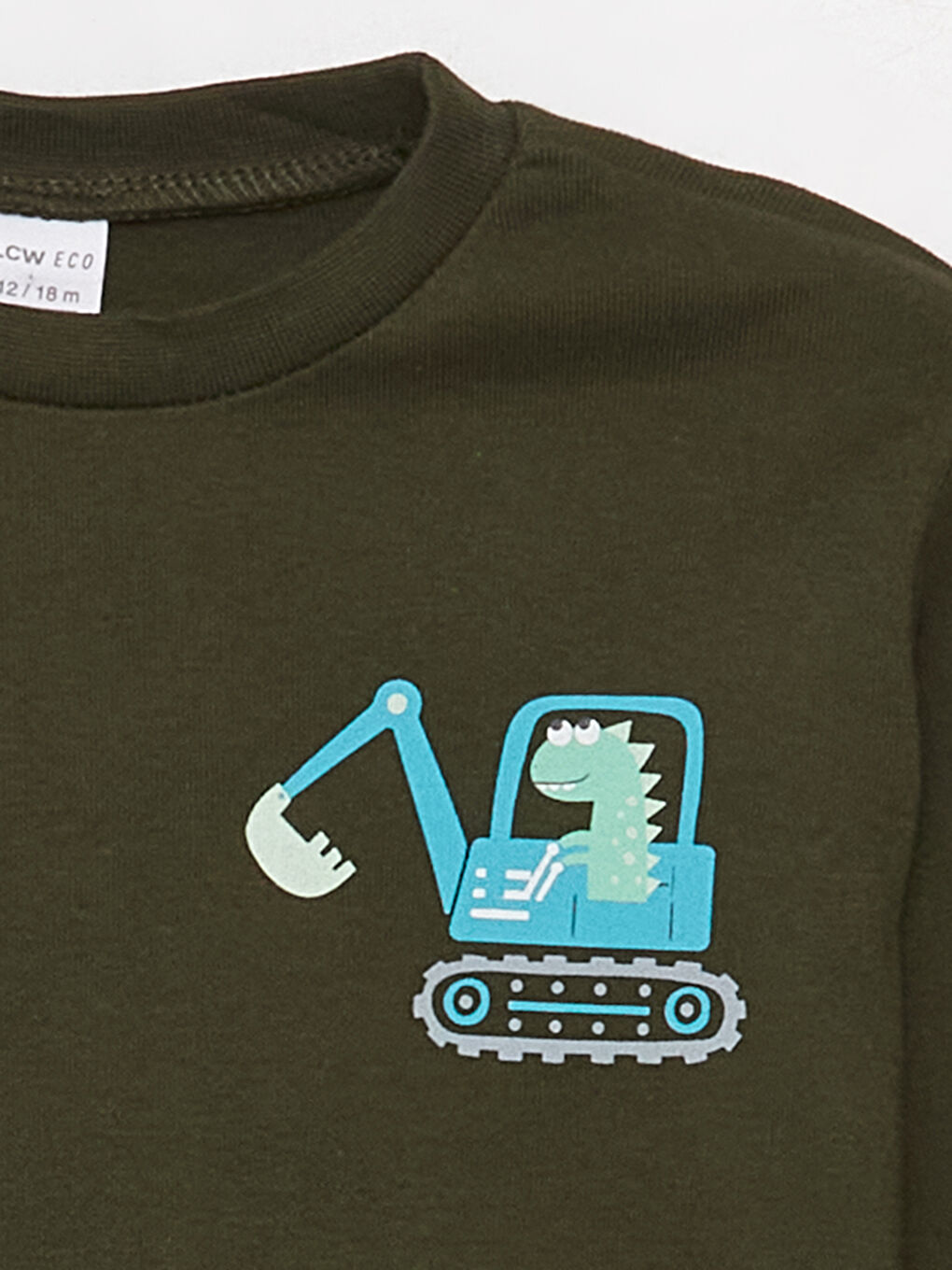 Haki Bisiklet Yaka Uzun Kollu Baskılı Erkek Bebek Tişört-1