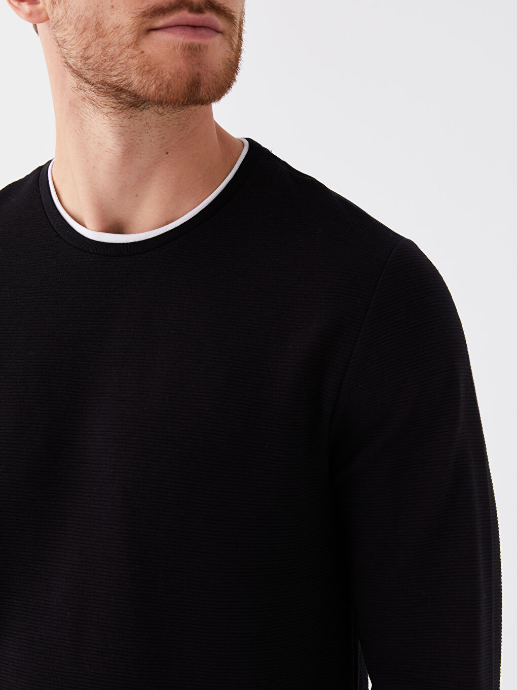 Siyah Bisiklet Yaka Uzun Kollu Erkek Tişört-3