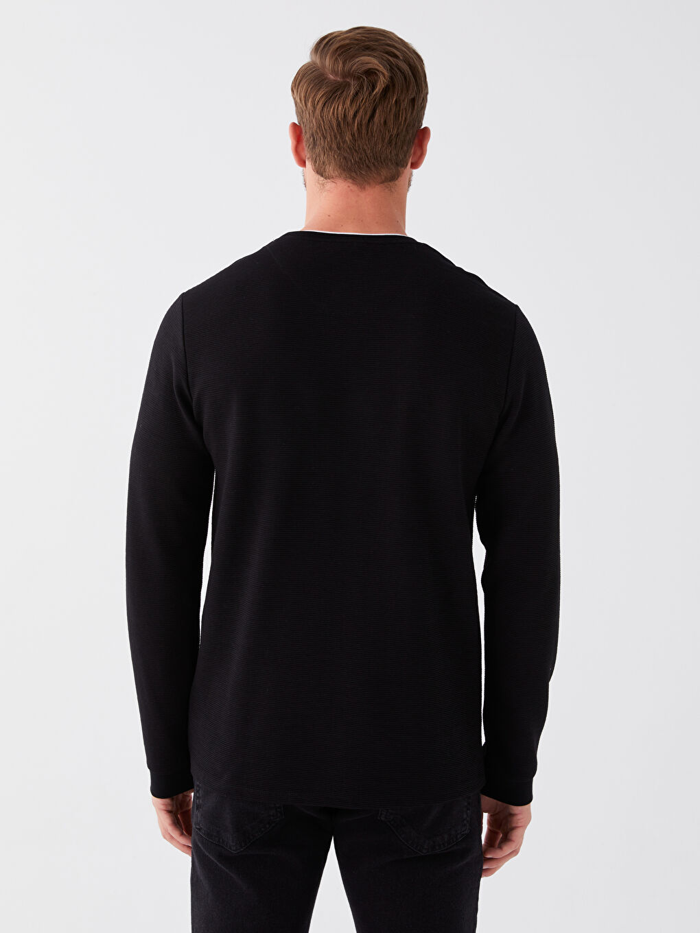 Siyah Bisiklet Yaka Uzun Kollu Erkek Tişört-4