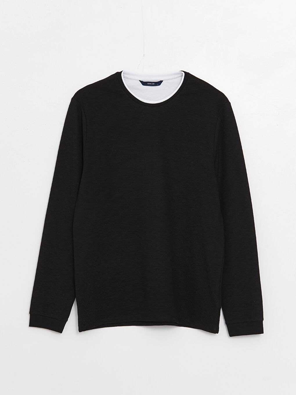 Siyah Bisiklet Yaka Uzun Kollu Erkek Tişört-5