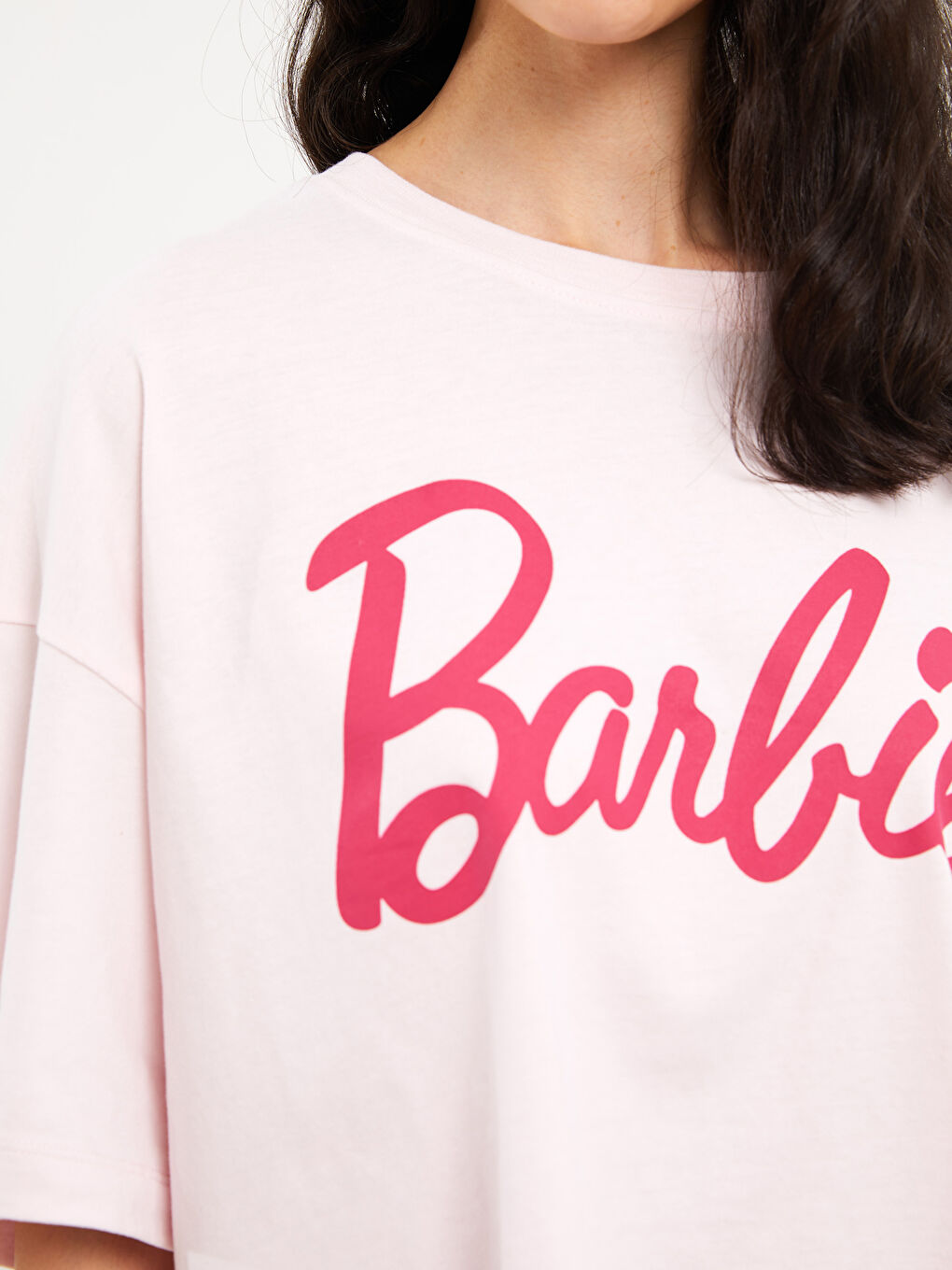 Pembe Bisiklet Yaka Barbie Baskılı Kadın Crop-6