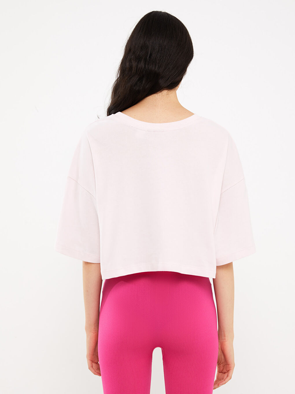 Pembe Bisiklet Yaka Barbie Baskılı Kadın Crop-7