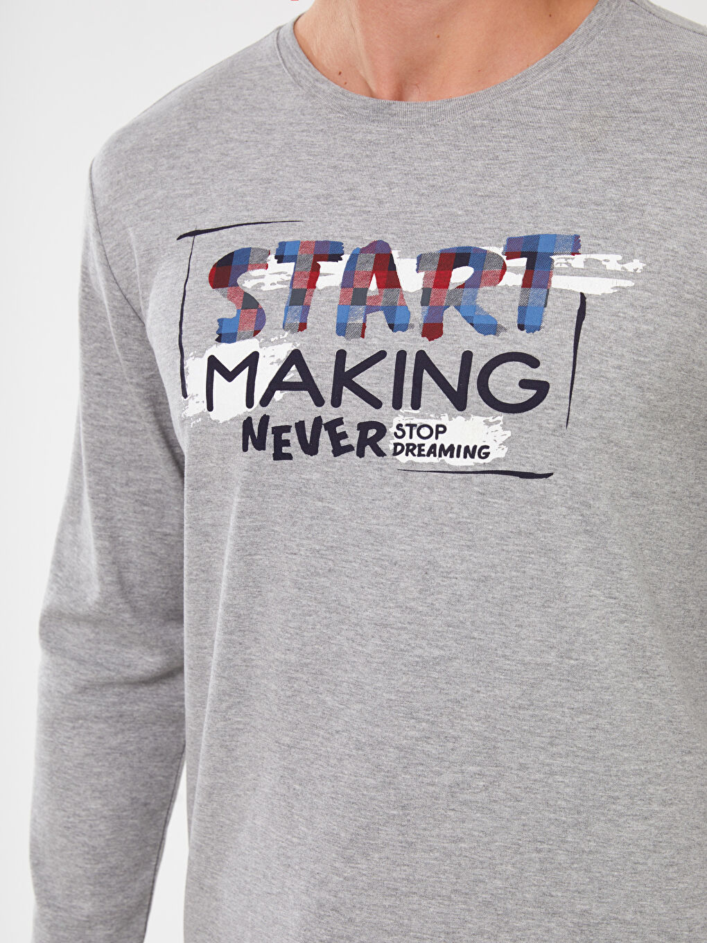 Gri Bisiklet Yaka Uzun Kollu Erkek Pijama Üst-3