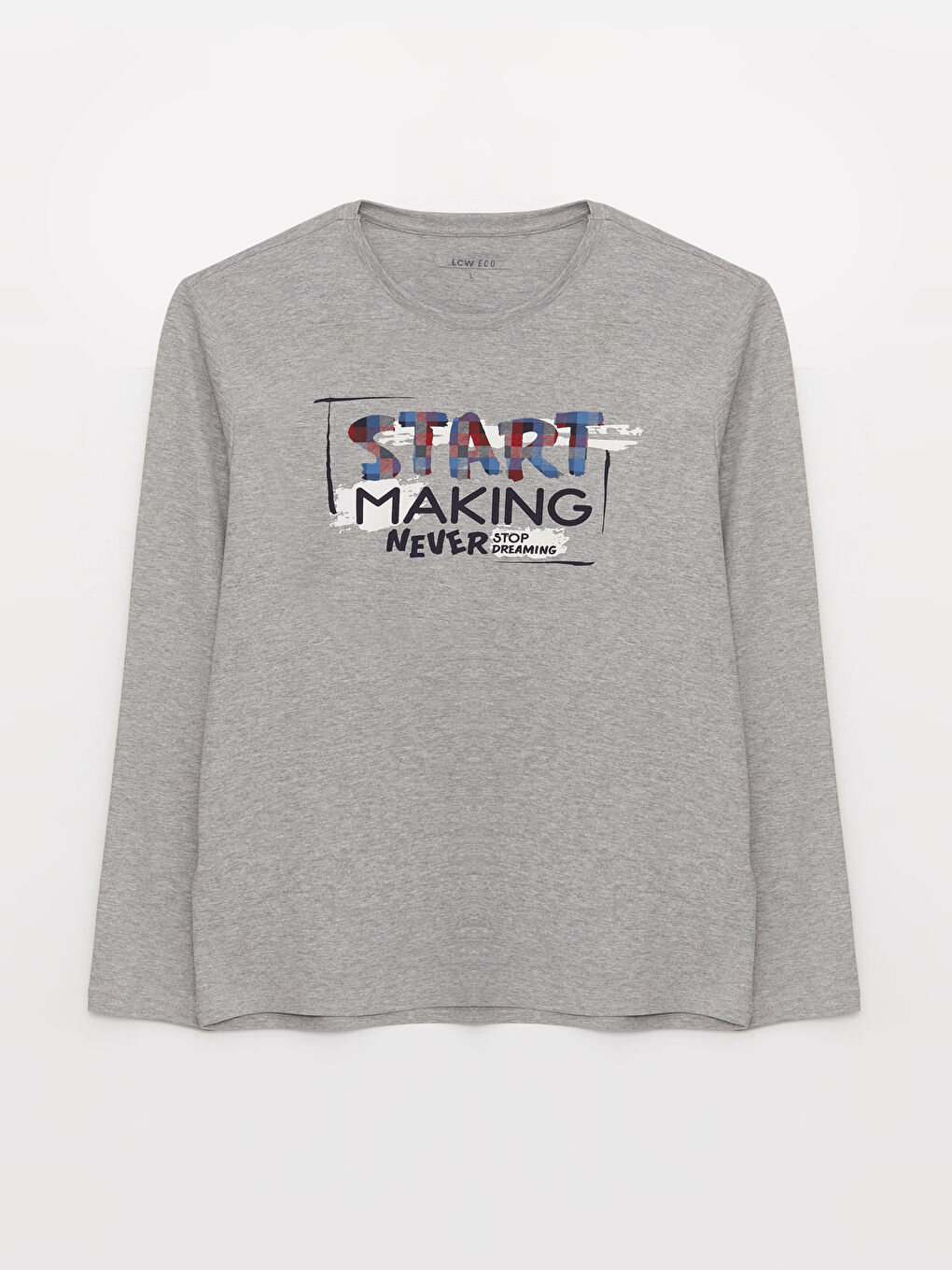 Gri Bisiklet Yaka Uzun Kollu Erkek Pijama Üst-5