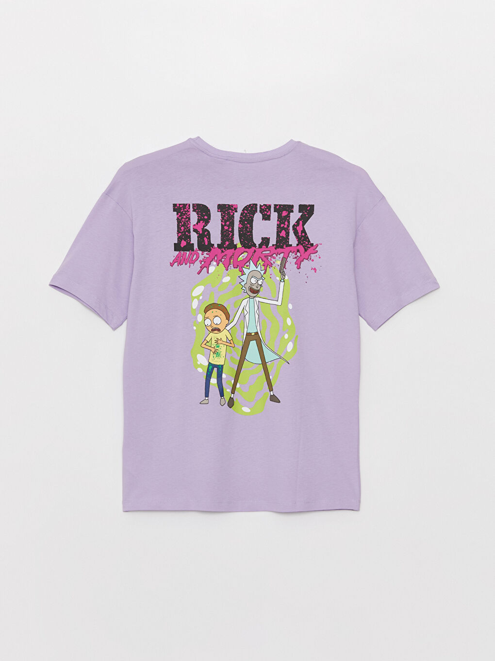 XSIDE Lila Bisiklet Yaka Kısa Kollu Rick and Morty Baskılı Penye Erkek Tişört - 1