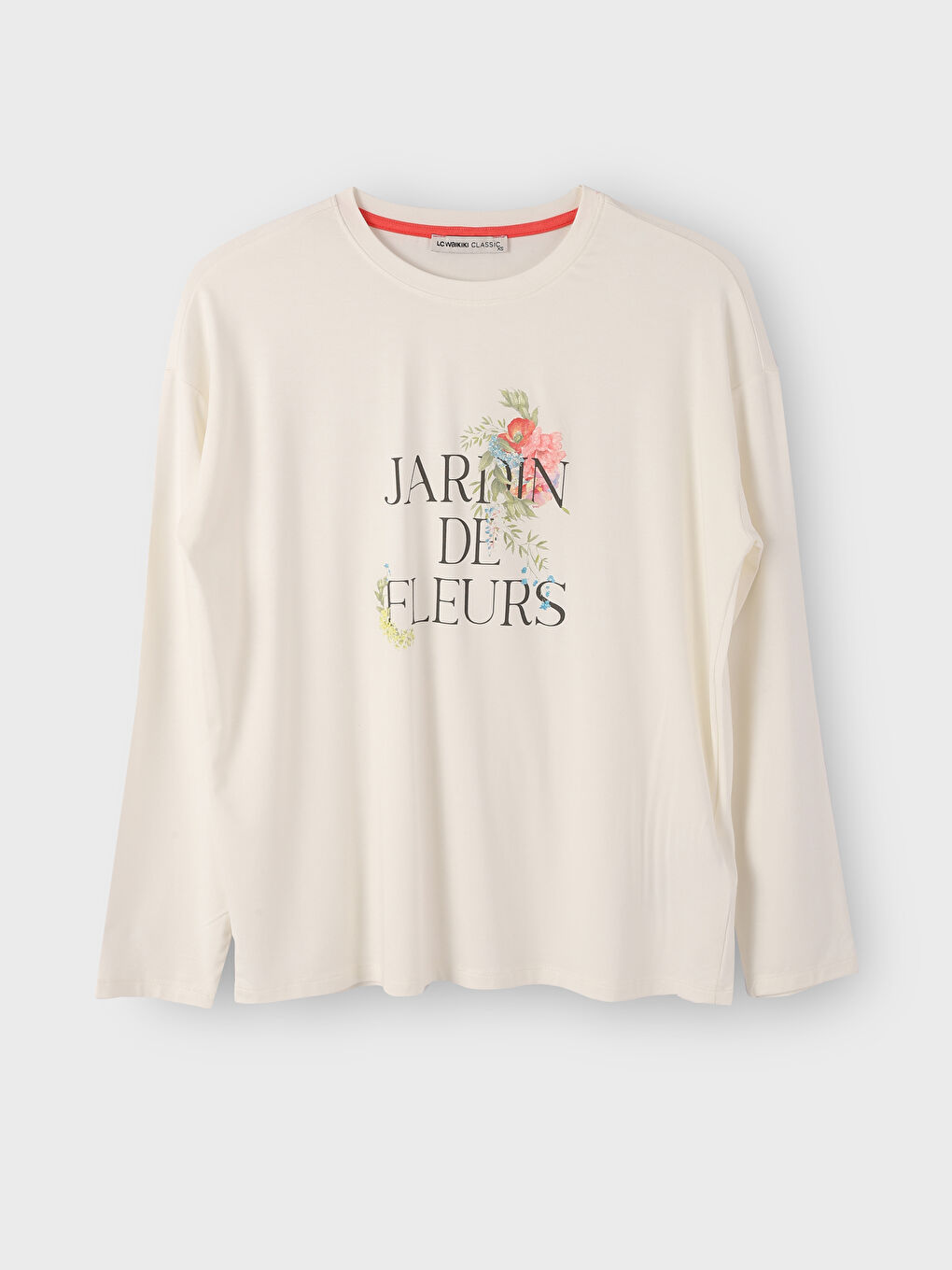 Ensemble de pyjama à manches longues imprimé à col rond pour femmes-1
