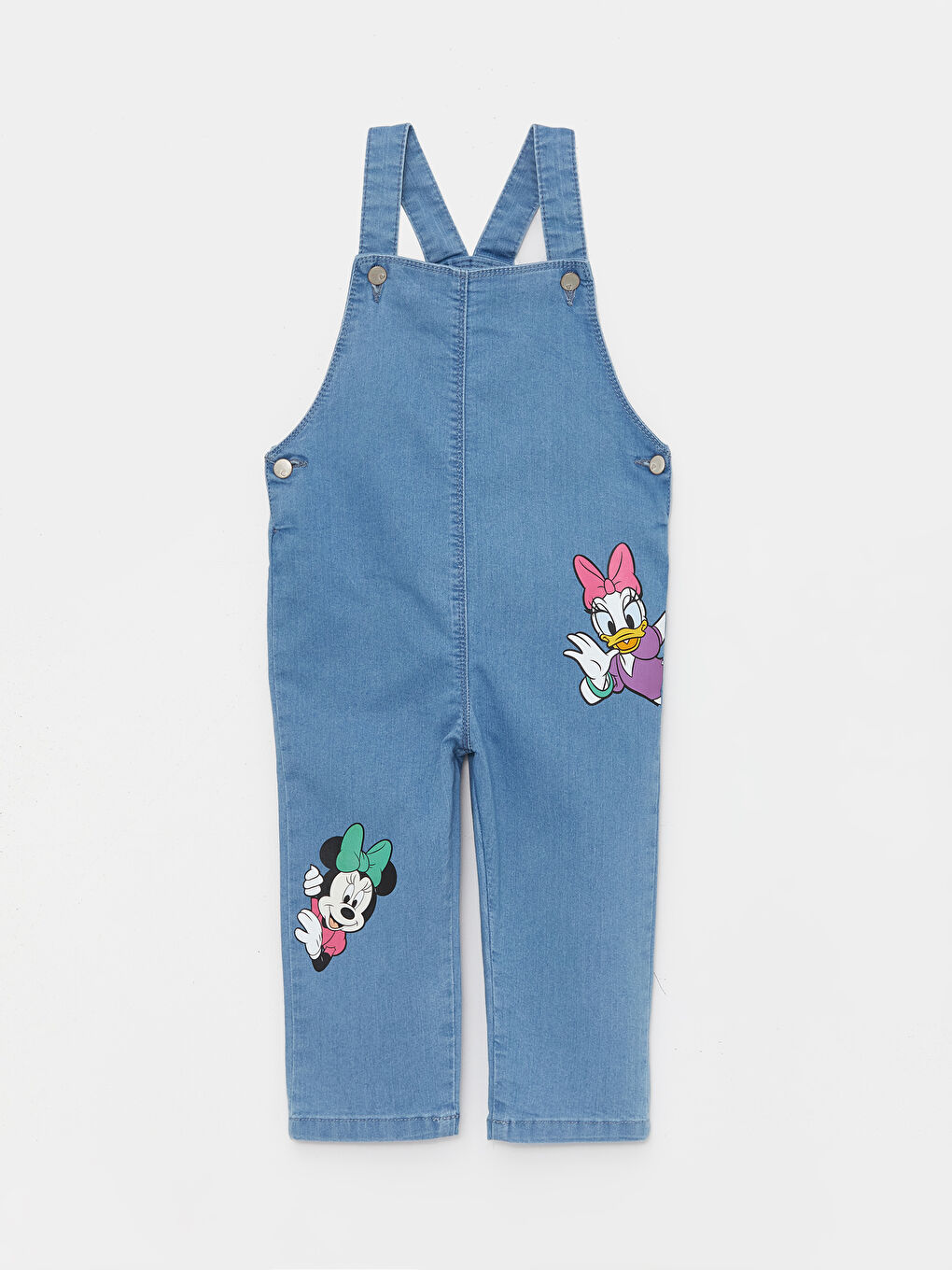 LCW baby Orta İndigo Rodeo Kare Yaka Minnie Mouse Baskılı Kız Bebek Jean Salopet