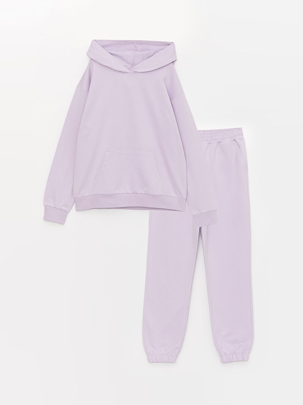 Lila Basic Uzun Kollu Kız Çocuk Hoodie ve Eşofman Altı
