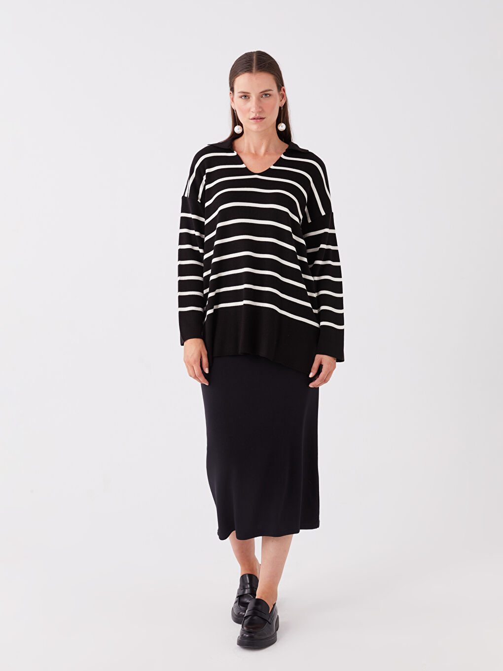 Siyah Kadın Beli Lastikli Düz Etek