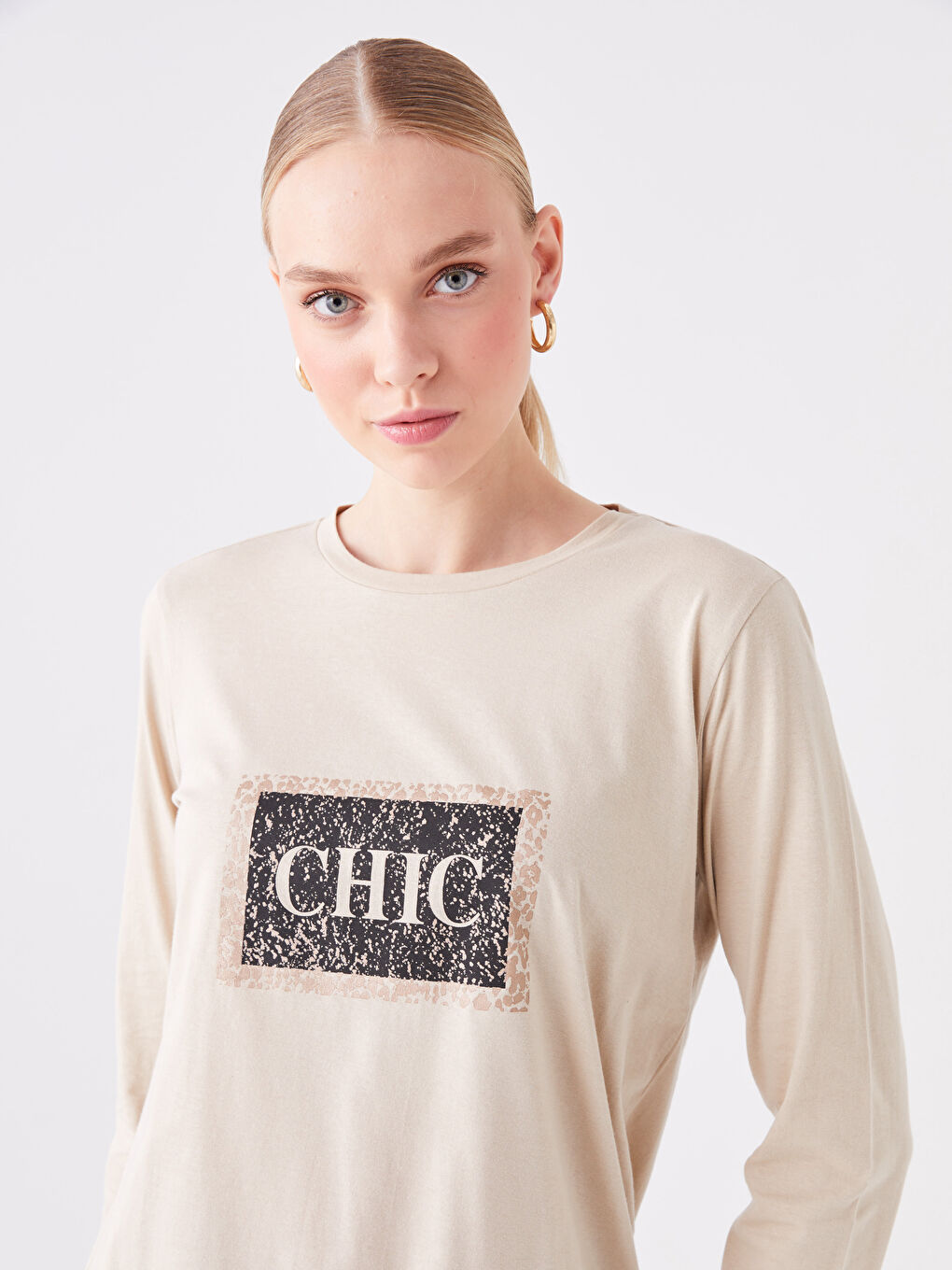 Crew Neck Printed Long Sleeve Women's Tunic