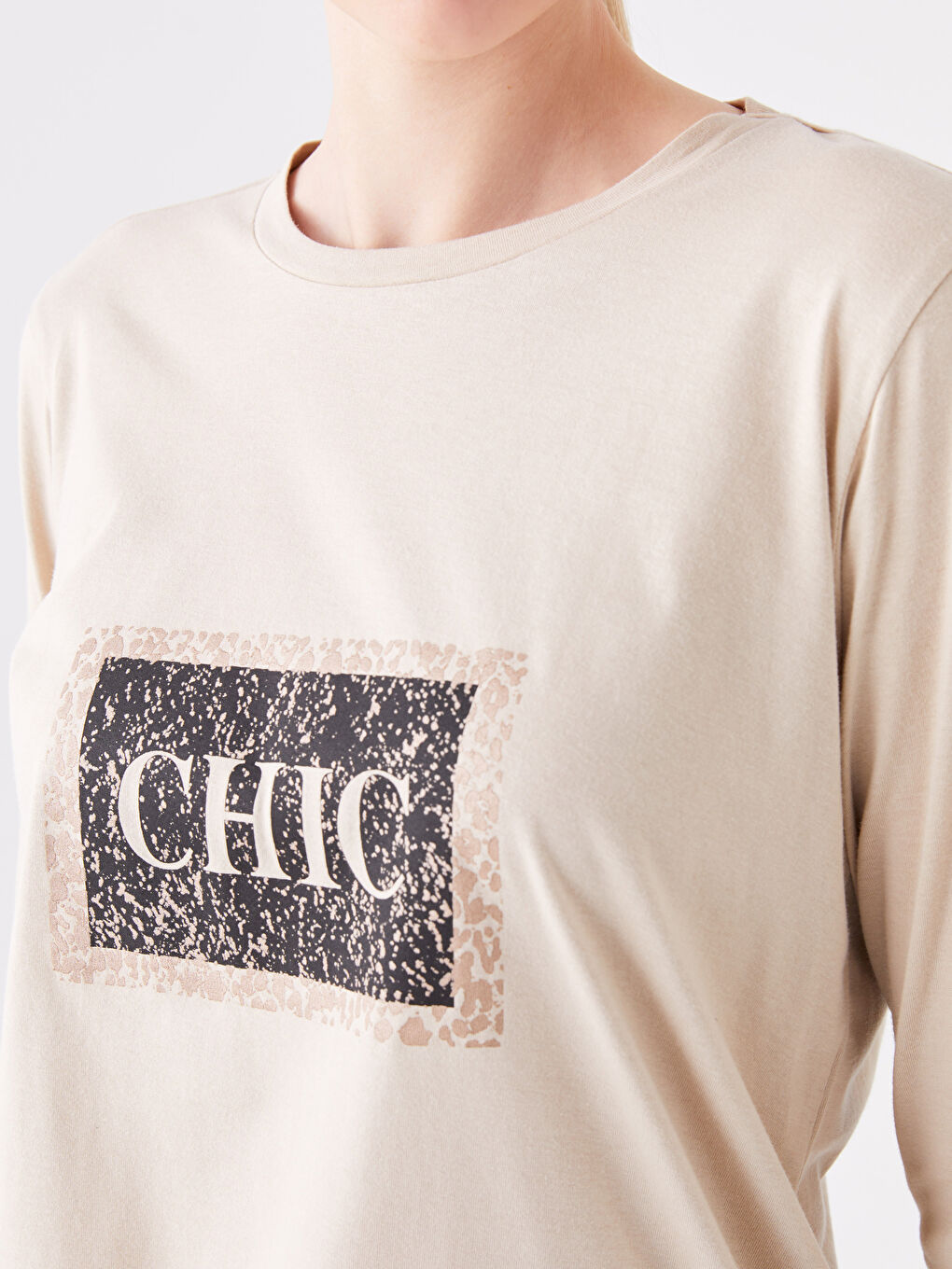 Crew Neck Printed Long Sleeve Women's Tunic-3