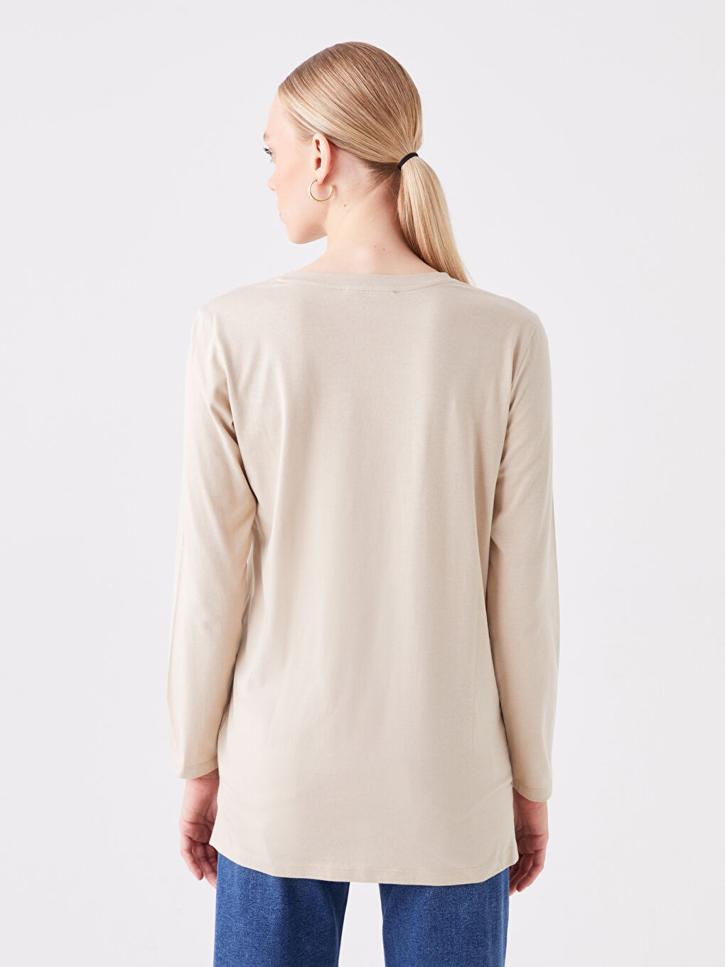 Crew Neck Printed Long Sleeve Women's Tunic-4