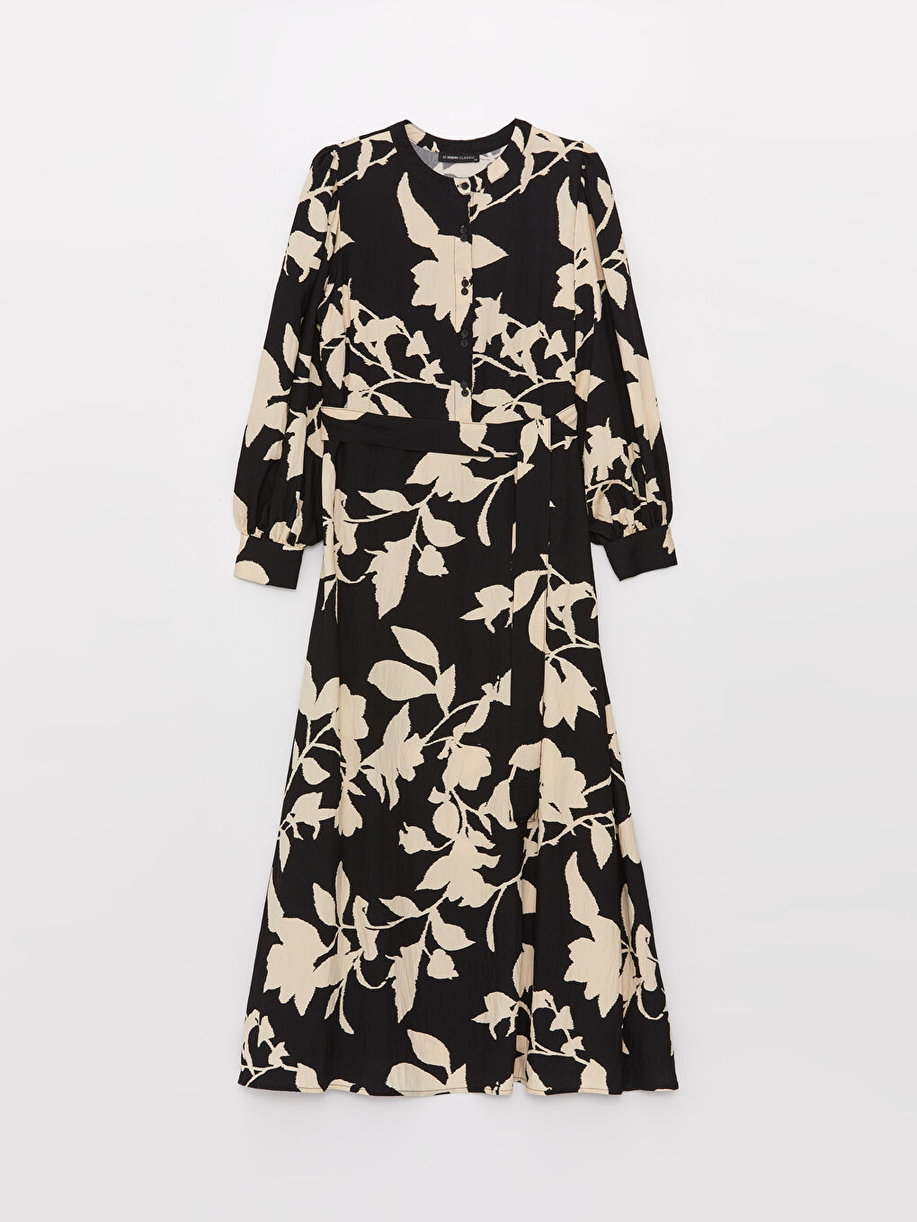 فستان نسائي بأكمام طويلة وياقة الجد مطبوع-5