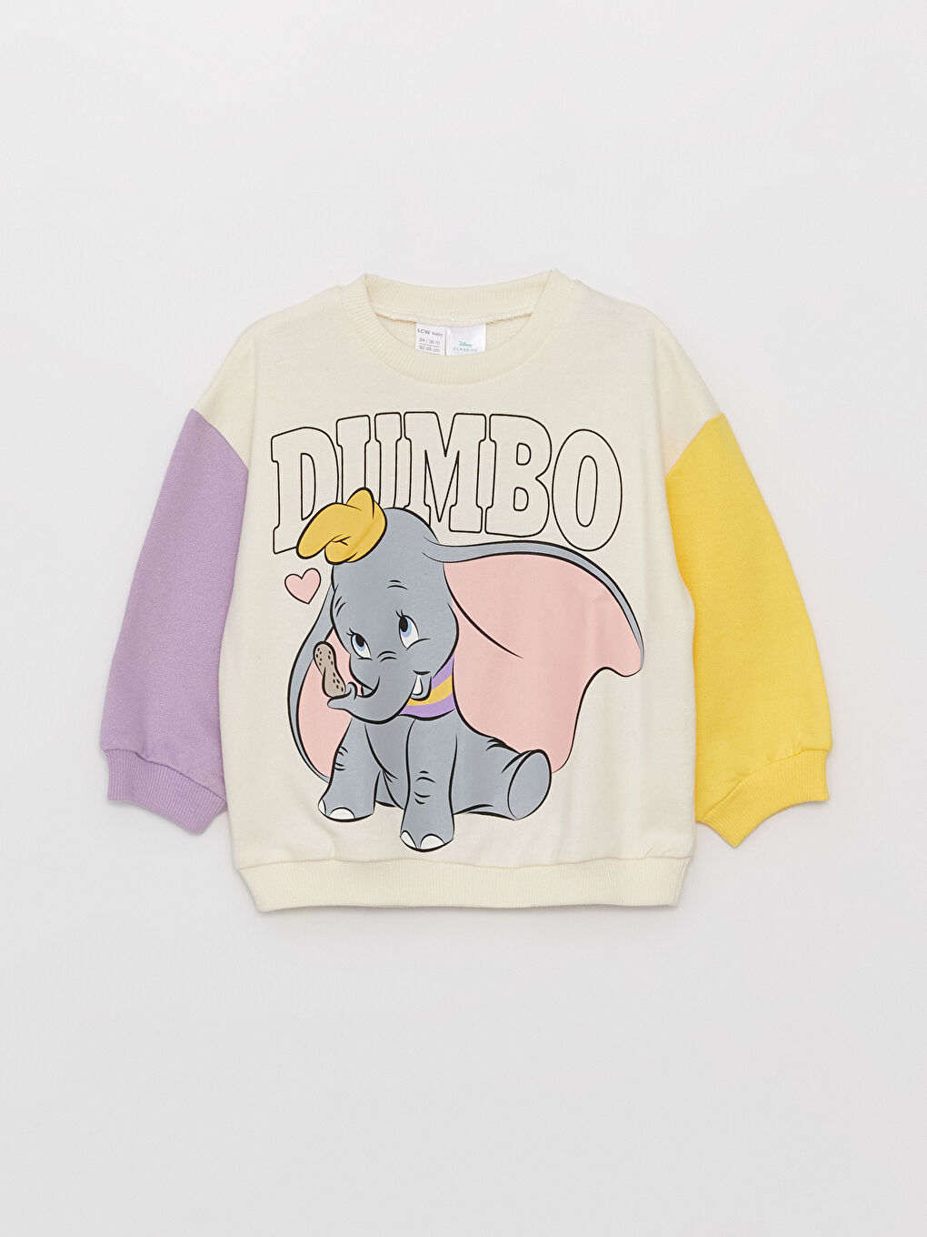 Ekru Bisiklet Yaka Dumbo Baskılı Kız Bebek Sweatshirt