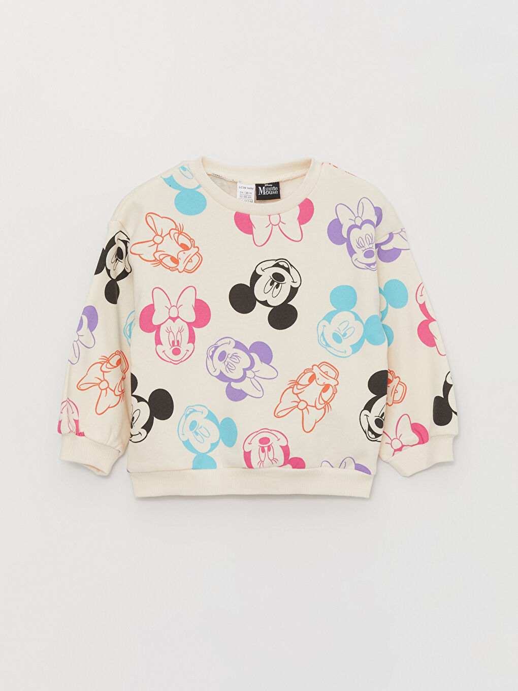 Ekru Bisiklet Yaka Disney Baskılı Kız Bebek Sweatshirt